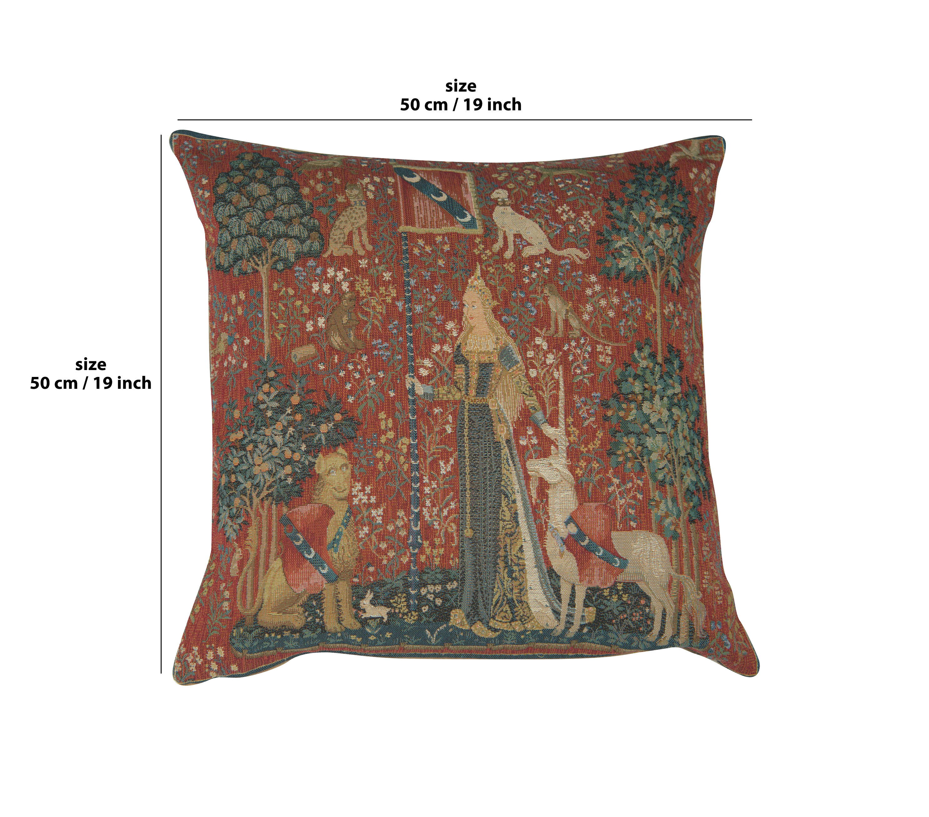 Medieval The Touch Large Tapestry Pillow Cover 19x19 Inch Cotton Jacquard Woven Cushion Cover