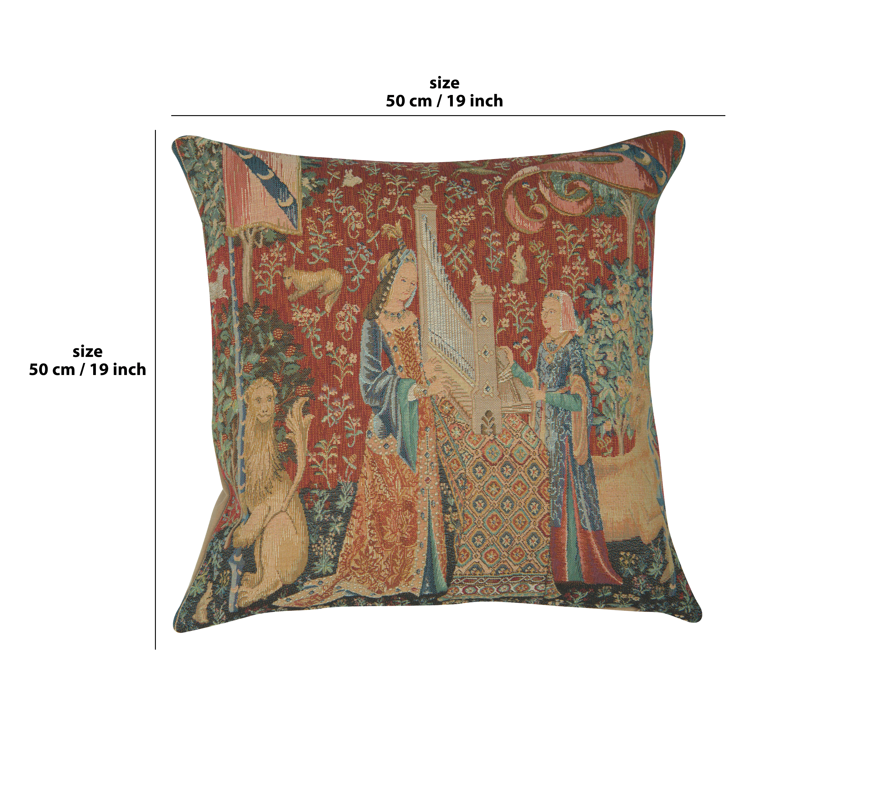 Medieval The Hearing Large Tapestry Pillow Cover 19x19 Inch Cotton Jacquard Woven Cushion Cover