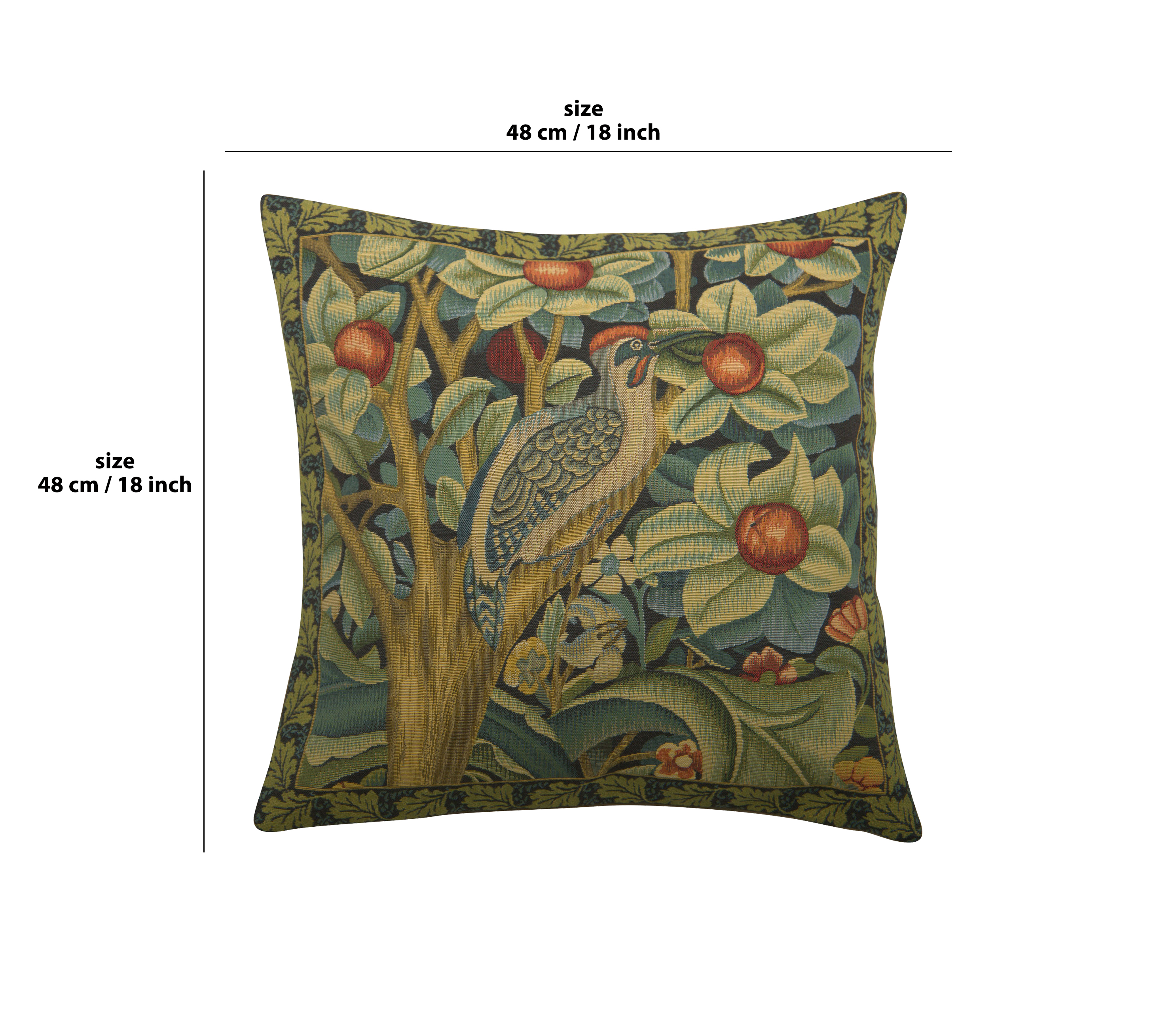 Black Woodpecker Right Belgian Tapestry Pillow Cover 18x18 inch 100% Cotton Belgian Jacquard Woven Cushion Cover
