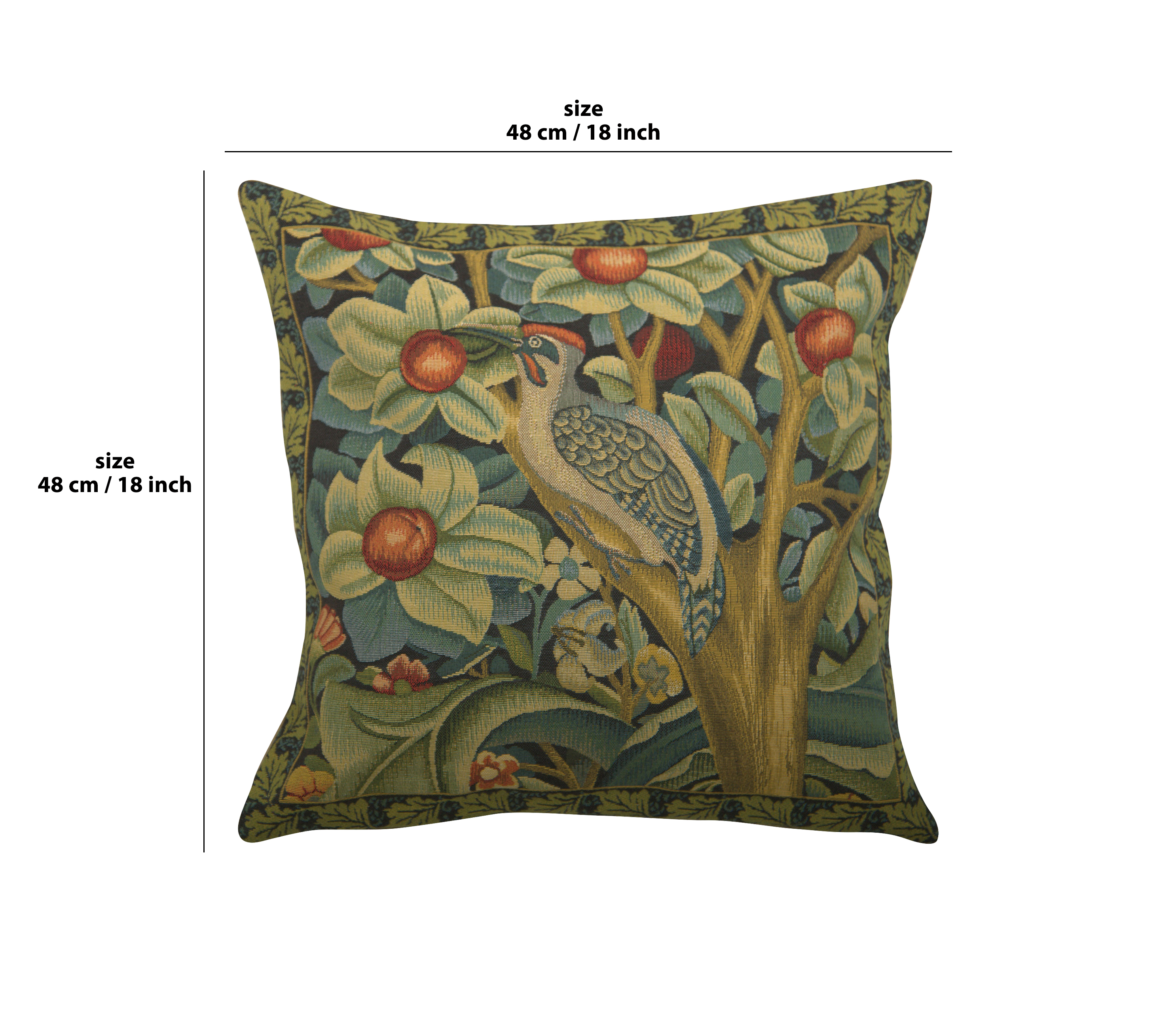 Black Woodpecker Left Belgian Tapestry Pillow Cover 18x18 inch 100% Cotton Belgian Jacquard Woven Cushion Cover