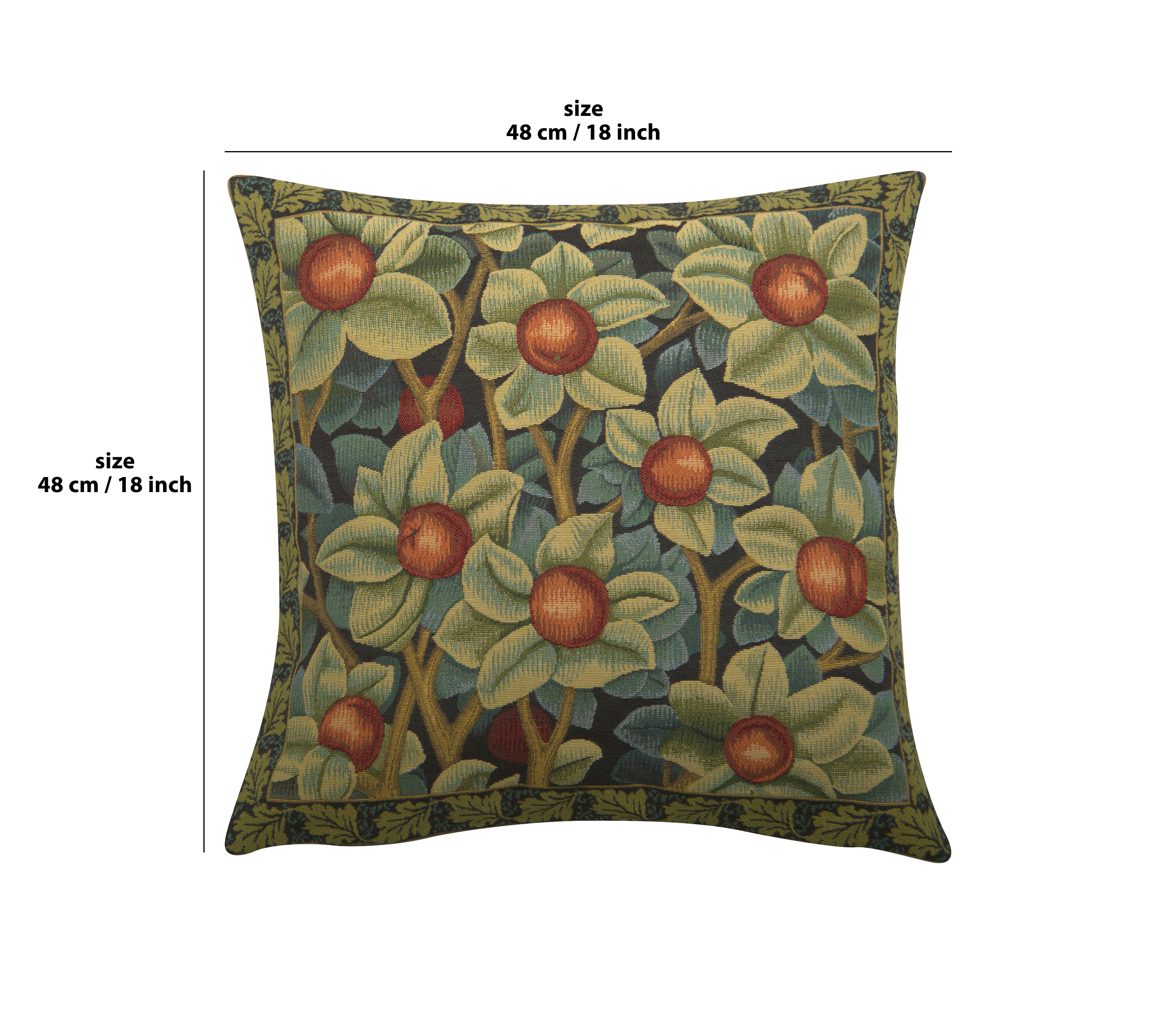 Black William Morris Belgian Tapestry Pillow Cover 18x18 inch 100% Cotton Belgian Jacquard Woven Cushion Cover