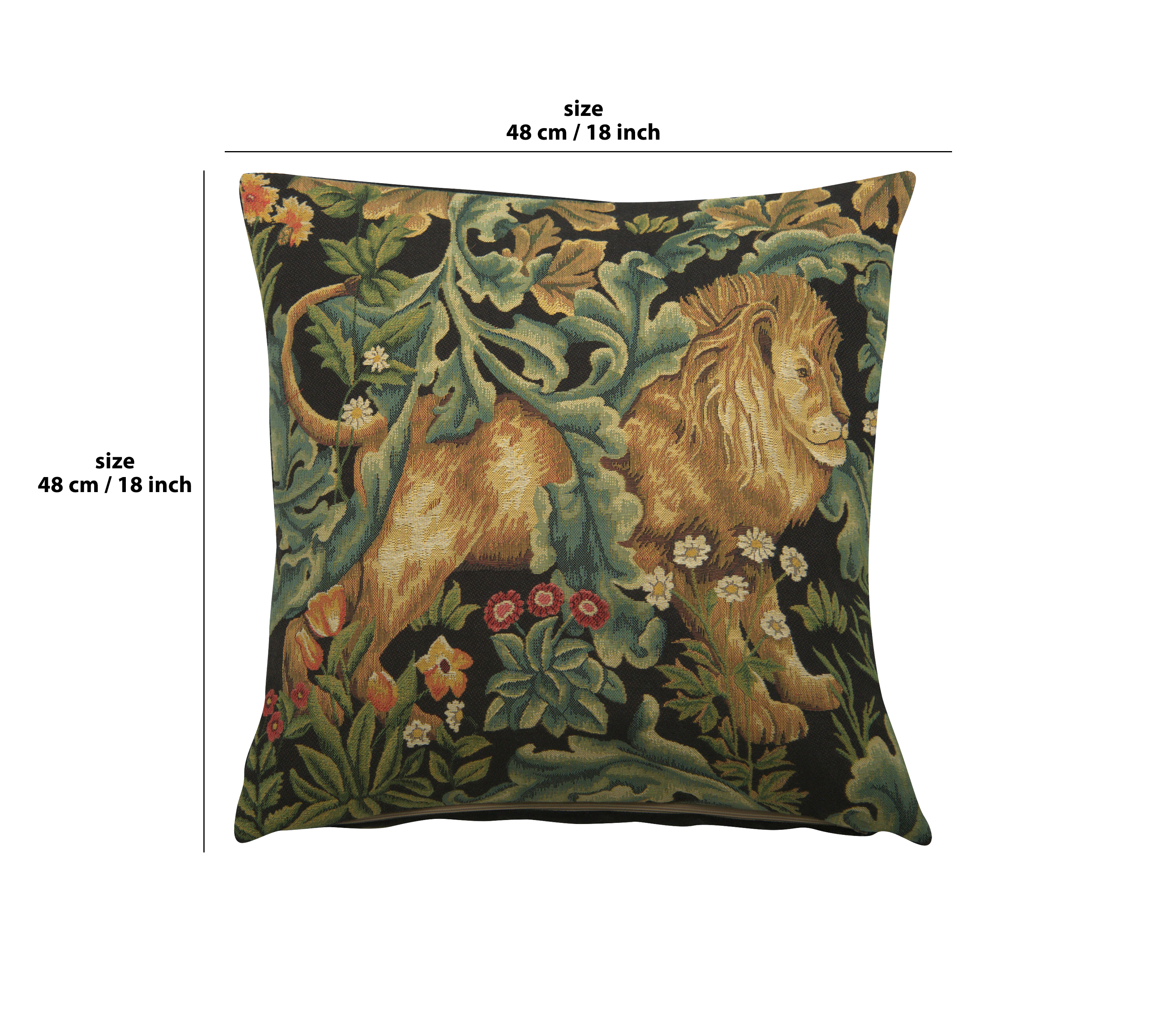 Black Lion Belgian Tapestry Pillow Cover 18x18 inch 100% Cotton Belgian Jacquard Woven Cushion Cover