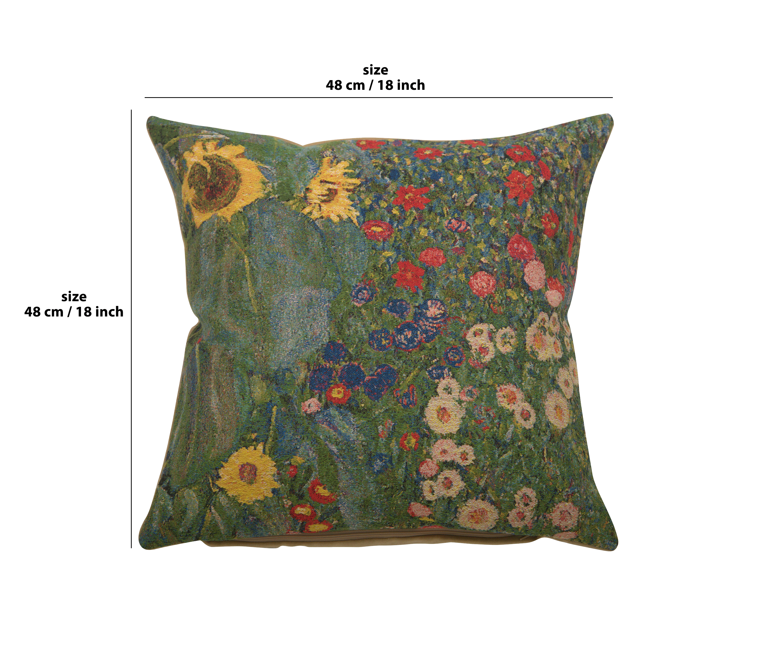 Gustav Klimt Country Garden Tapestry Pillow Cover 18x18 Inch Cotton Jacquard Woven Cushion Cover