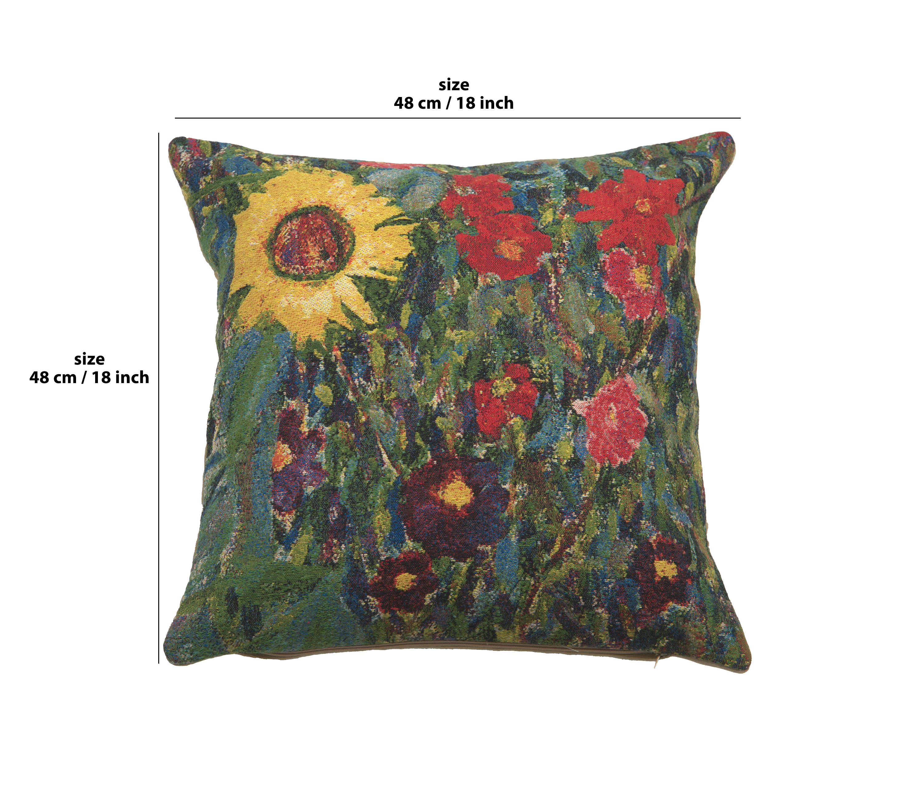 Gustav Klimt Country Garden B Tapestry Pillow Cover 18x18 Inch Cotton Jacquard Woven Cushion Cover