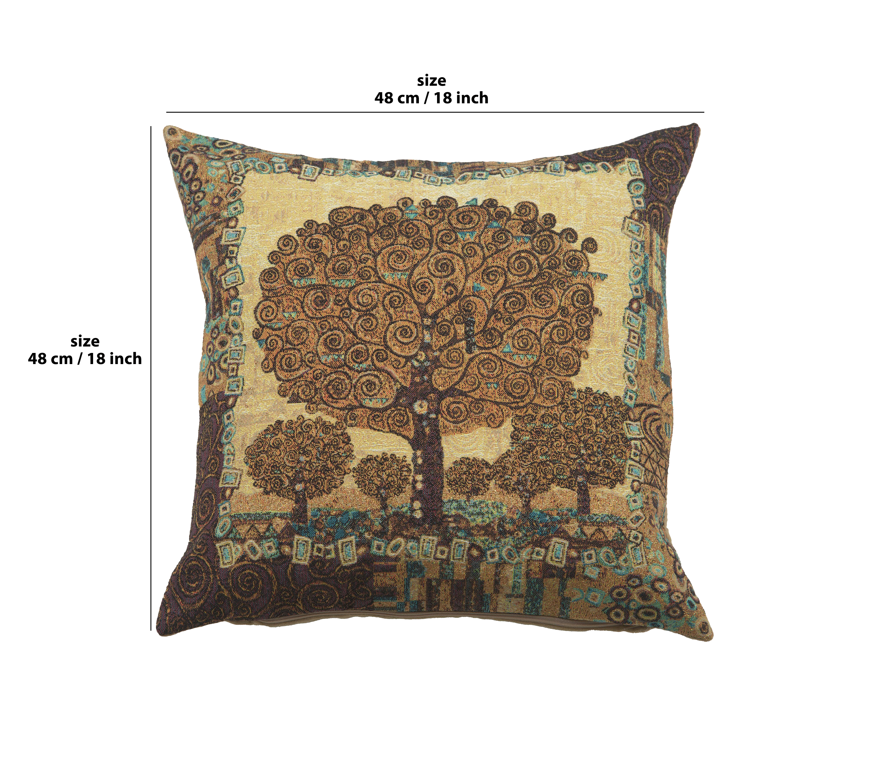 Gustav Klimt Tree of Life A Tapestry Pillow Cover 18x18 Inch Cotton Jacquard Woven Cushion Cover