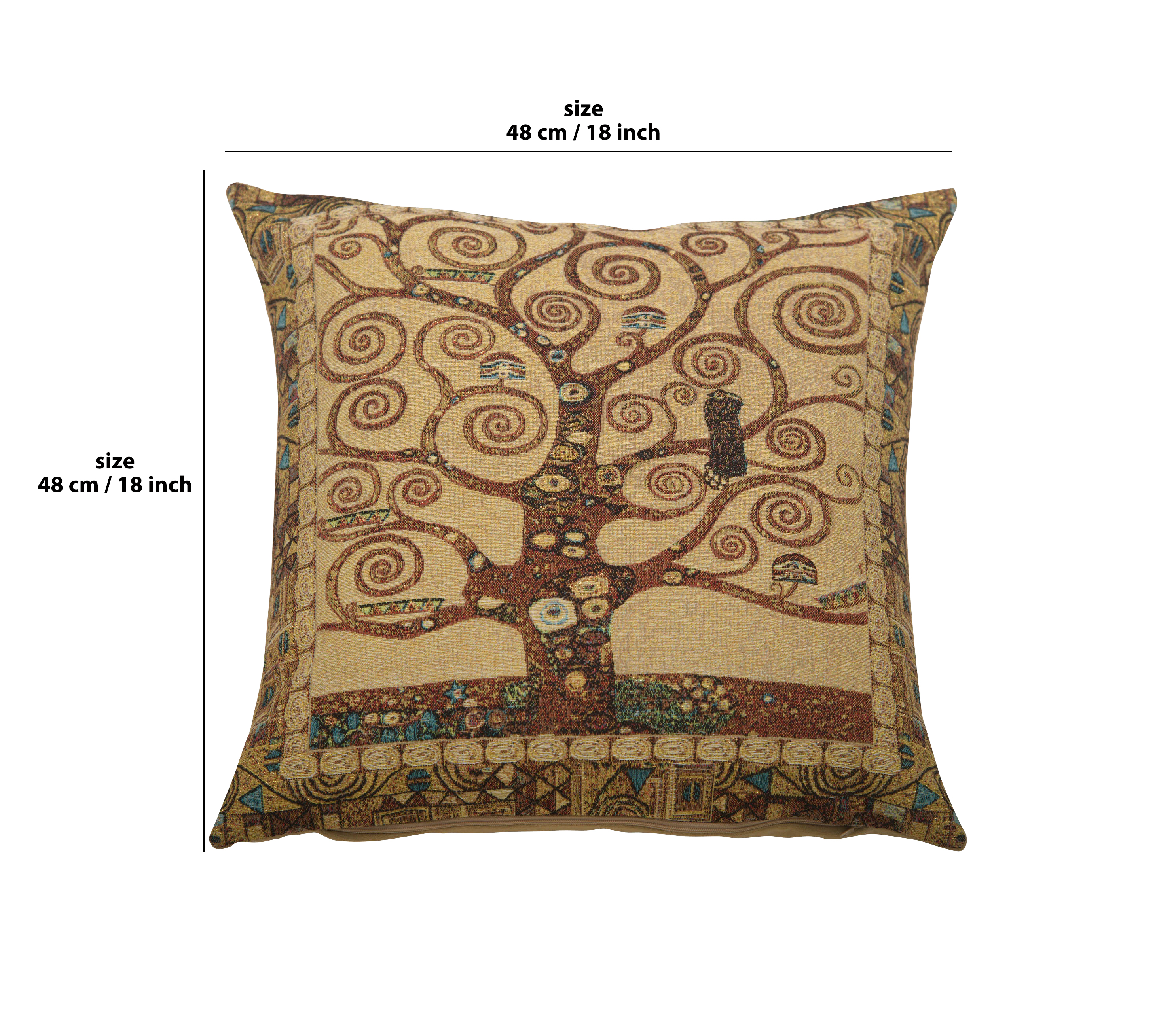 Gustav Klimt Tree of Life B Tapestry Pillow Cover 18x18 Inch Cotton Jacquard Woven Cushion Cover