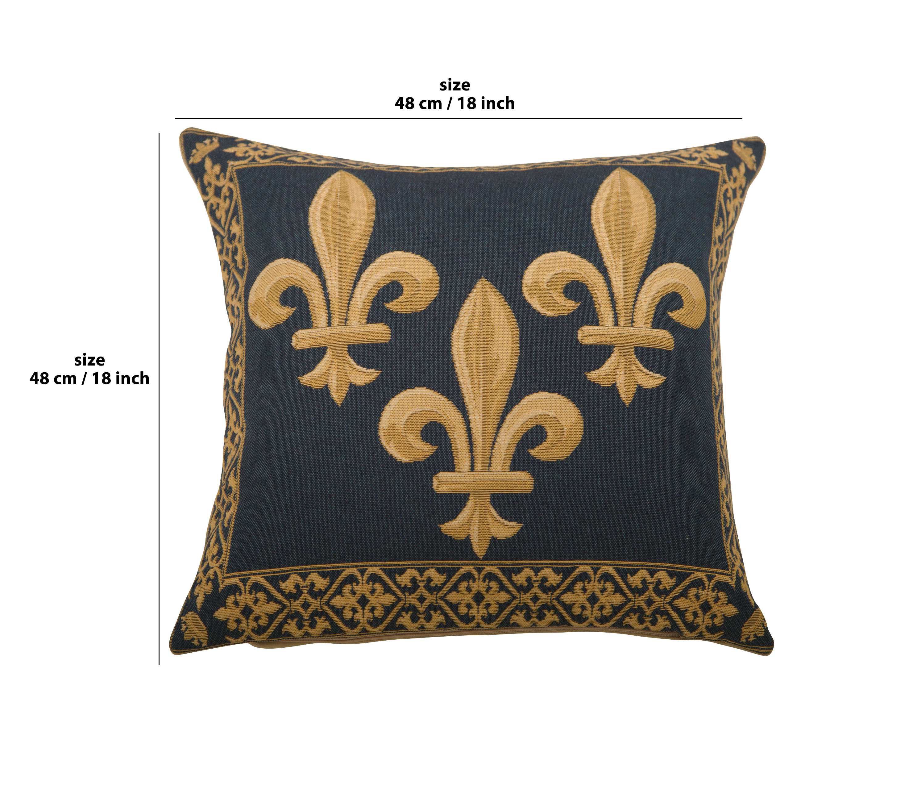 Napoleon Fleur de Lys Blue Tapestry Pillow Cover 18x18 Inch Cotton Jacquard Woven Cushion Cover