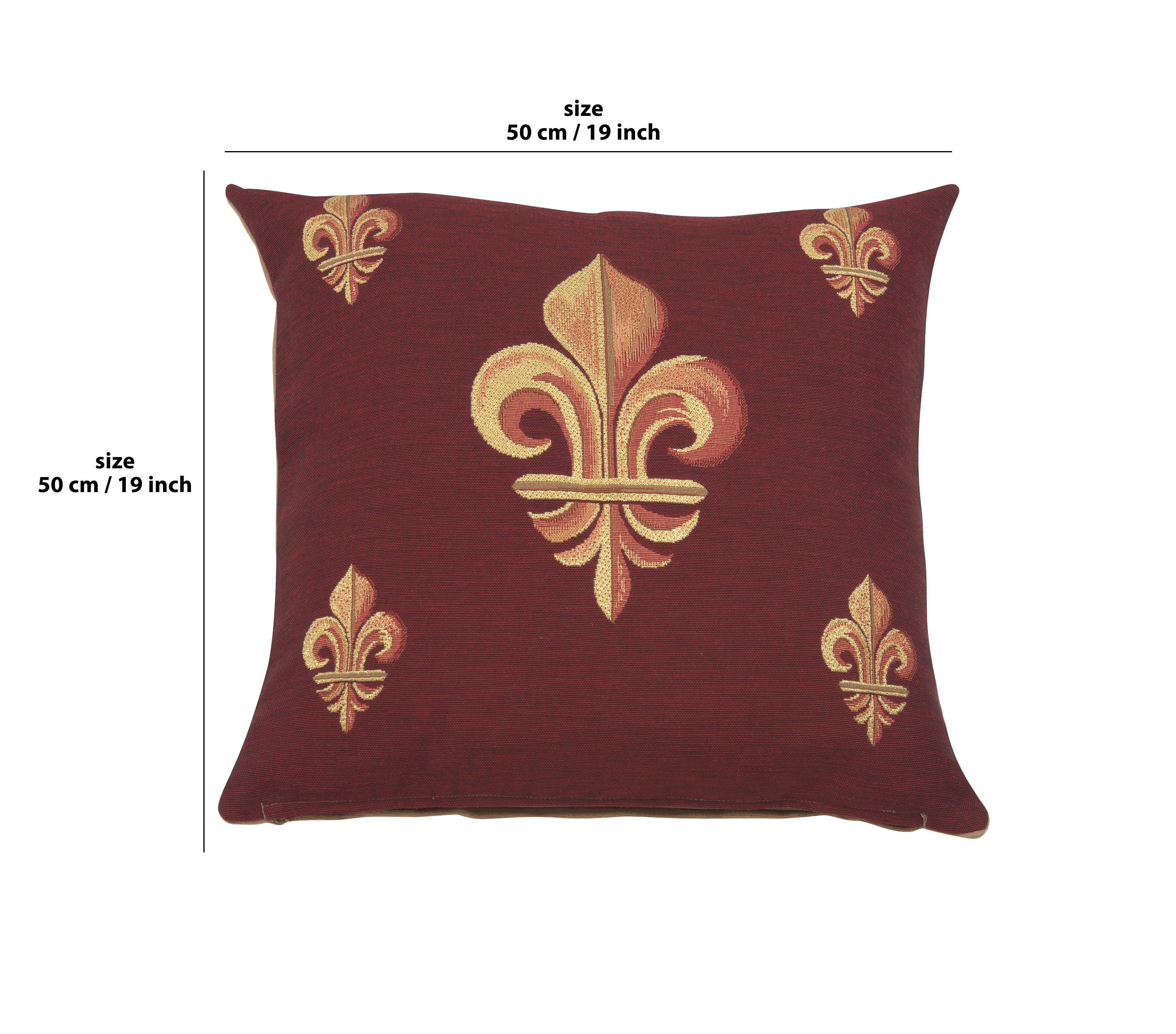 French Five Fleur de Lys Red Tapestry Pillow Cover 19x19 Inch Cotton Jacquard Woven Cushion Cover