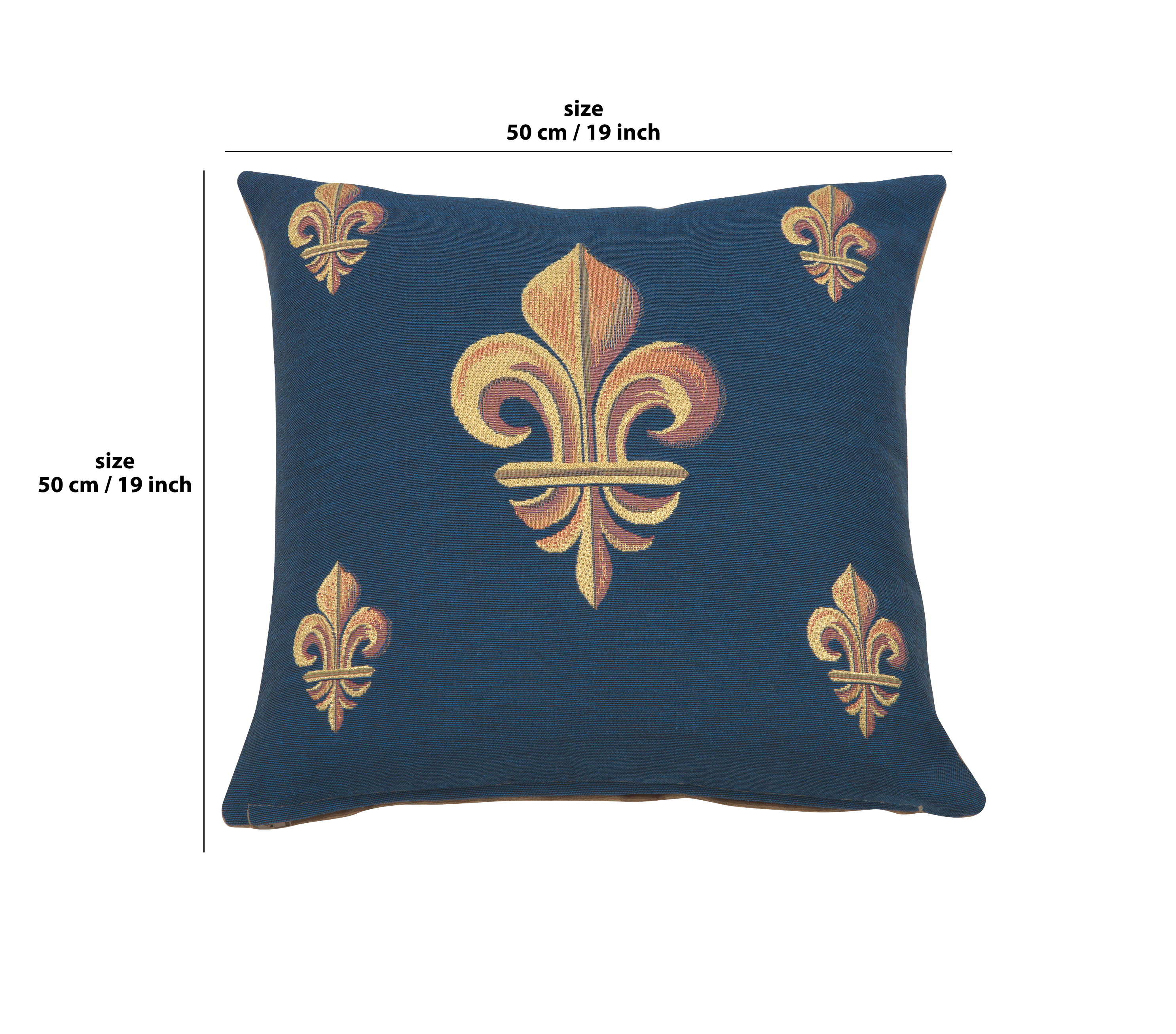 French Five Fleur de Lys Blue Tapestry Pillow Cover 19x19 Inch Cotton Jacquard Woven Cushion Cover