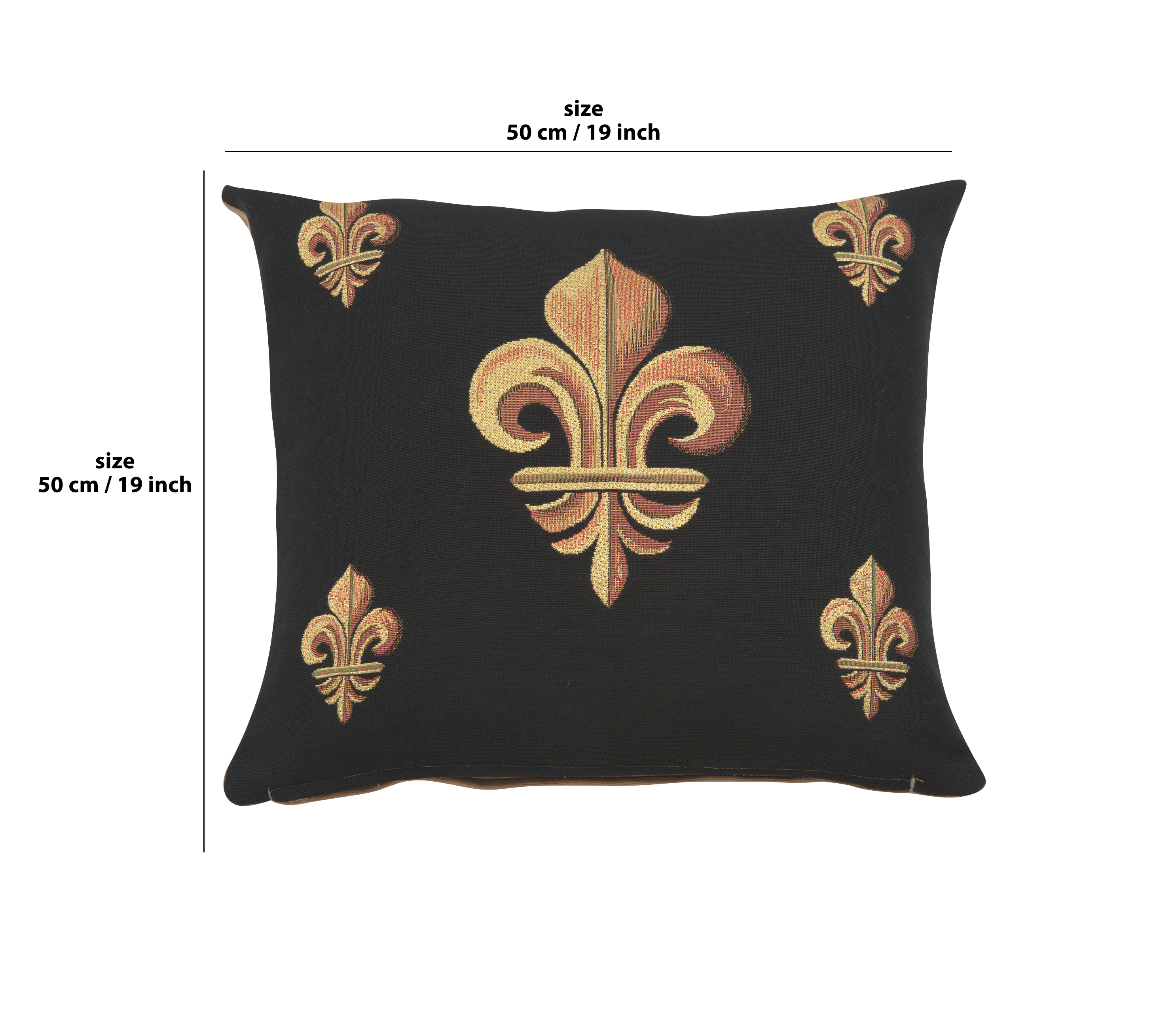 French Five Fleur de Lys Black Tapestry Pillow Cover 19x19 Inch Cotton Jacquard Woven Cushion Cover