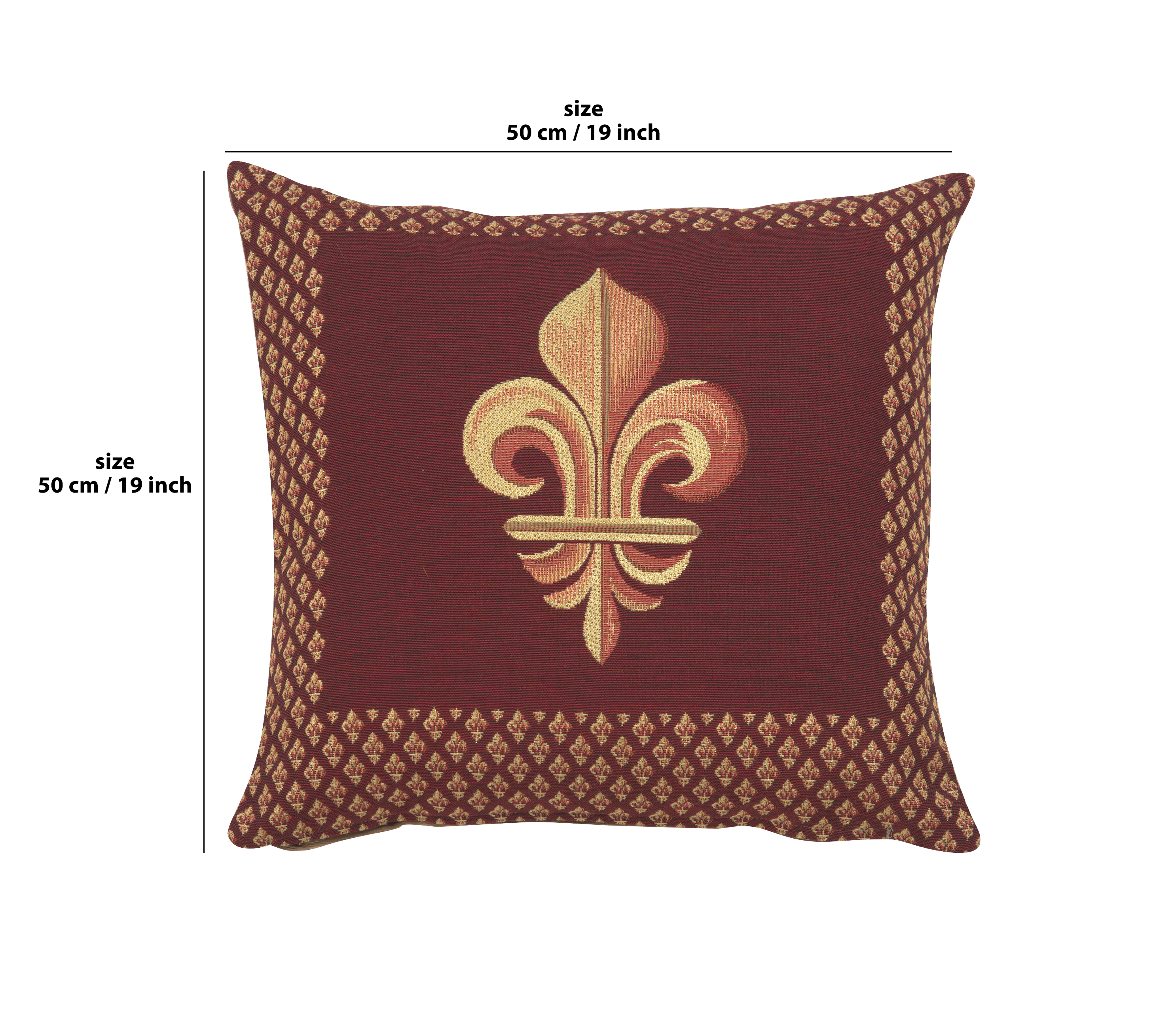 French Framed Fleur de Lys Red Tapestry Pillow Cover 19x19 Inch Cotton Jacquard Woven Cushion Cover