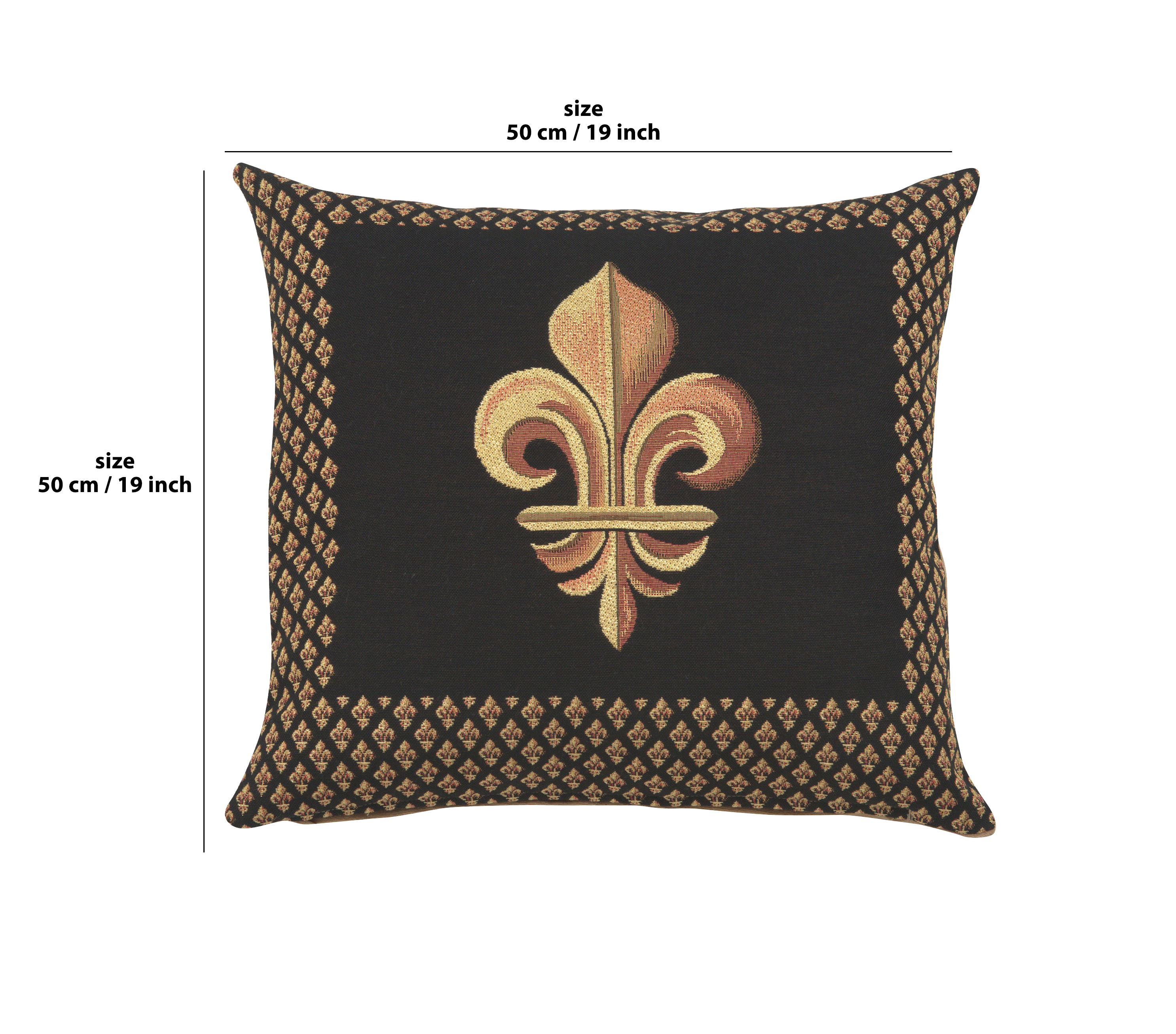 French Framed Fleur de Lys Black Tapestry Pillow Cover 19x19 Inch Cotton Jacquard Woven Cushion Cover