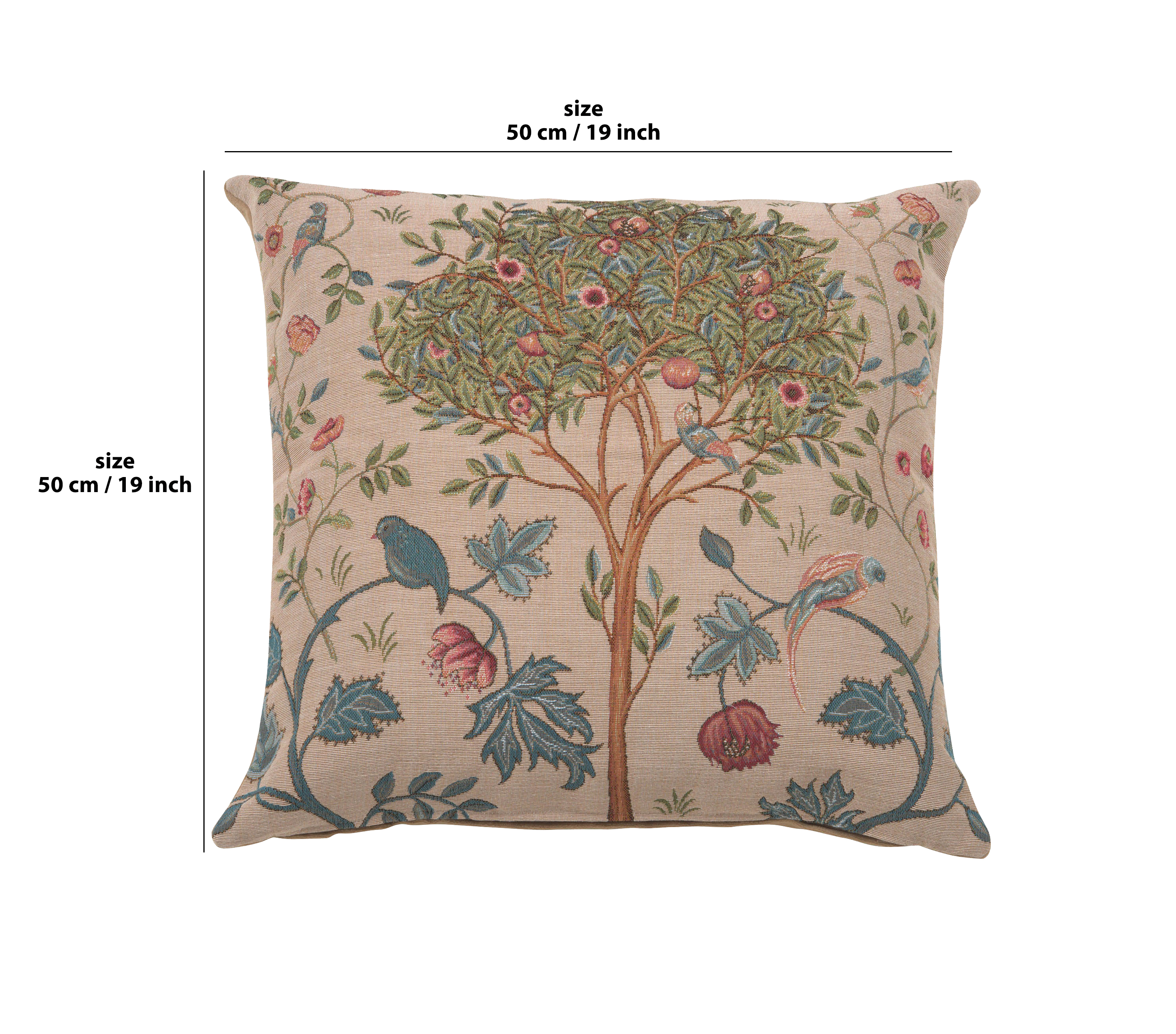 Kelmscott Tree Beige French Tapestry Pillow Cover 19x19 Inch Cotton Jacquard Woven Cushion Cover