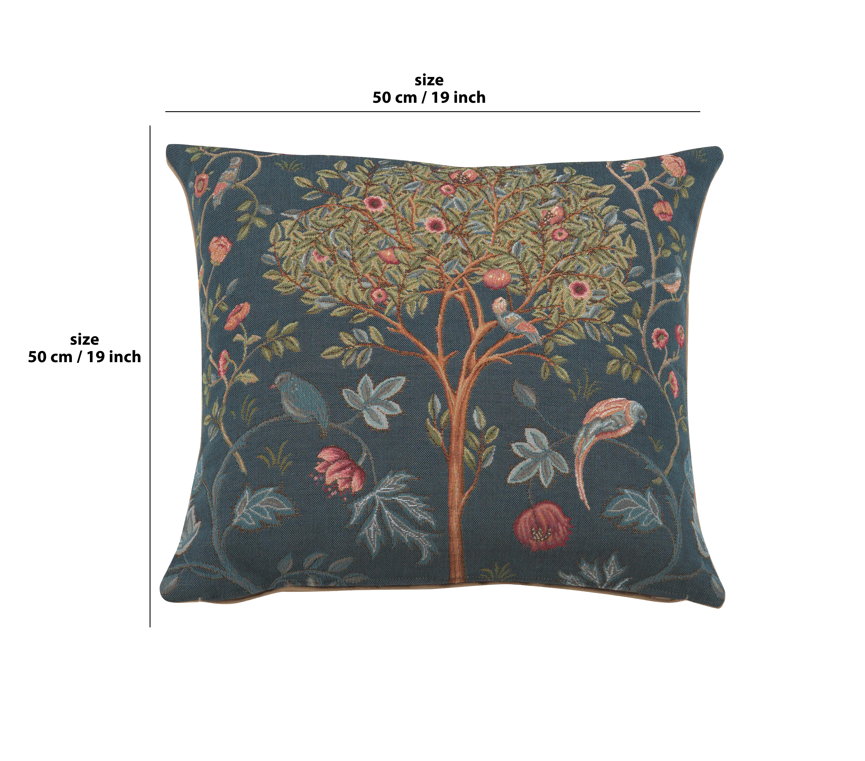 Kelmscott Tree Blue French Tapestry Pillow Cover 19x19 inch Cotton Jacquard Woven Cushion Cover