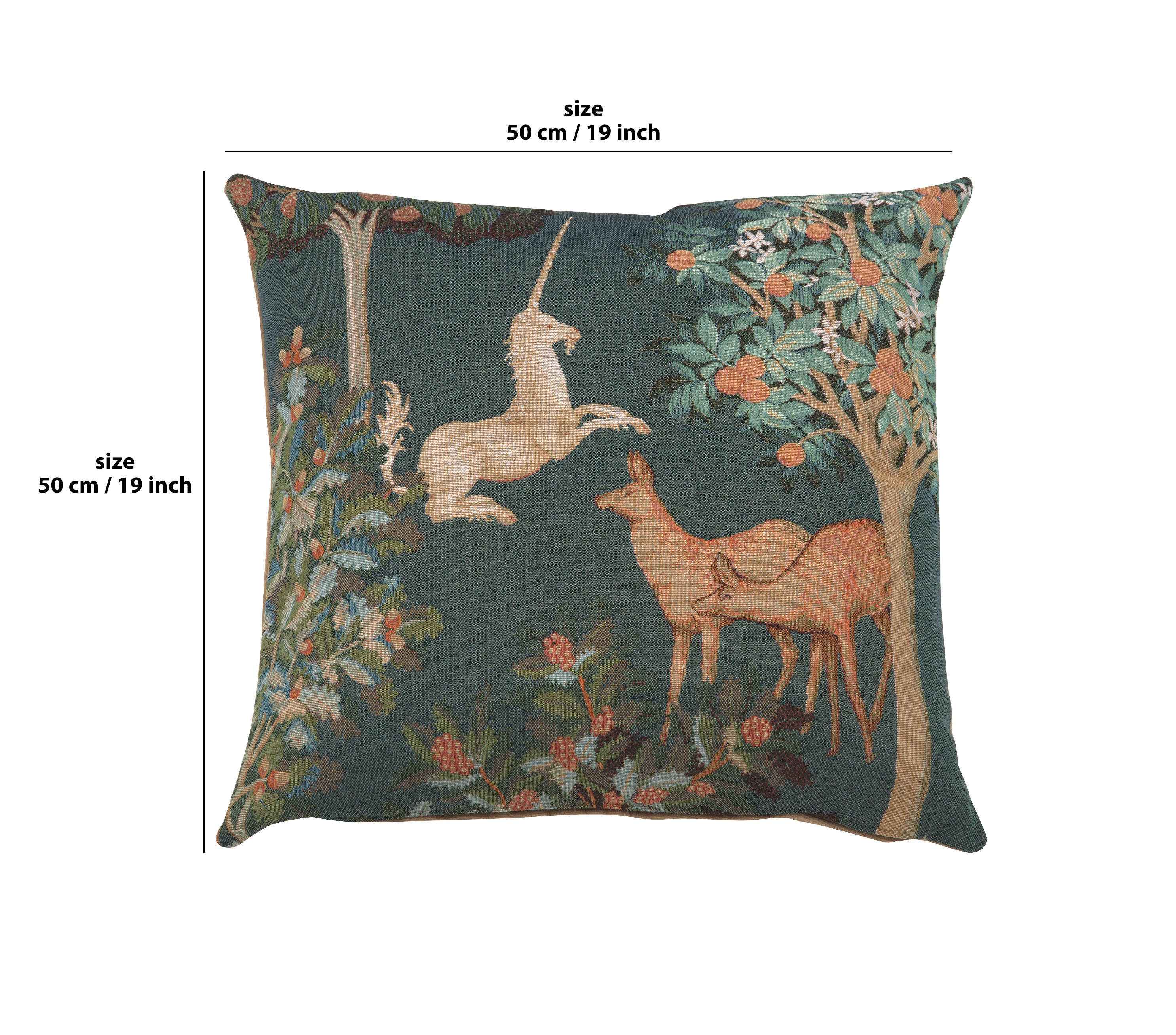 Medieval Unicorn and Does Forest Blue Tapestry Pillow Cover 19x19 Inch Cotton Jacquard Woven Cushion Cover