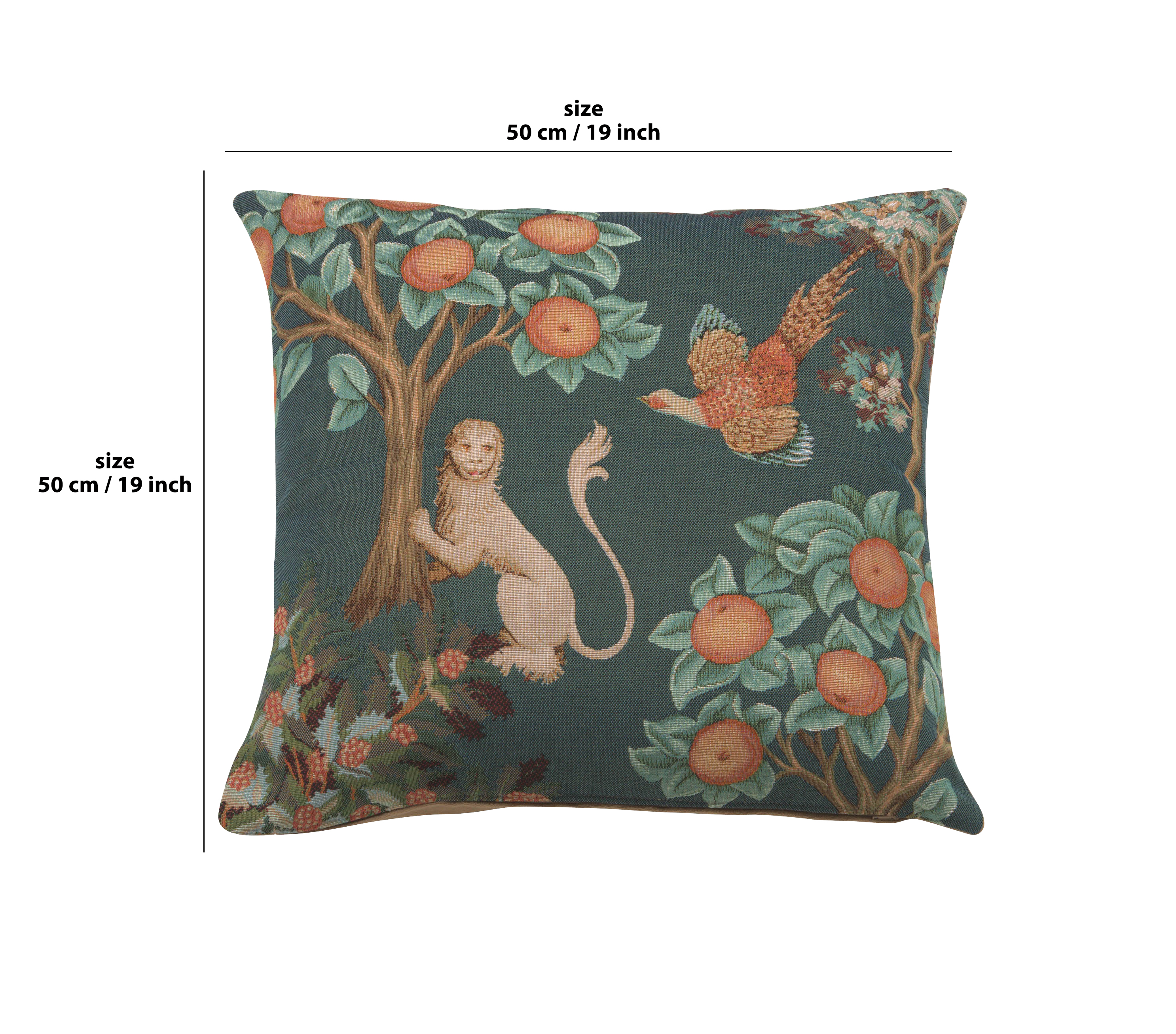 Medieval Lion and Pheasant Forest Blue Tapestry Pillow Cover 19x19 Inch Cotton Jacquard Woven Cushion Cover