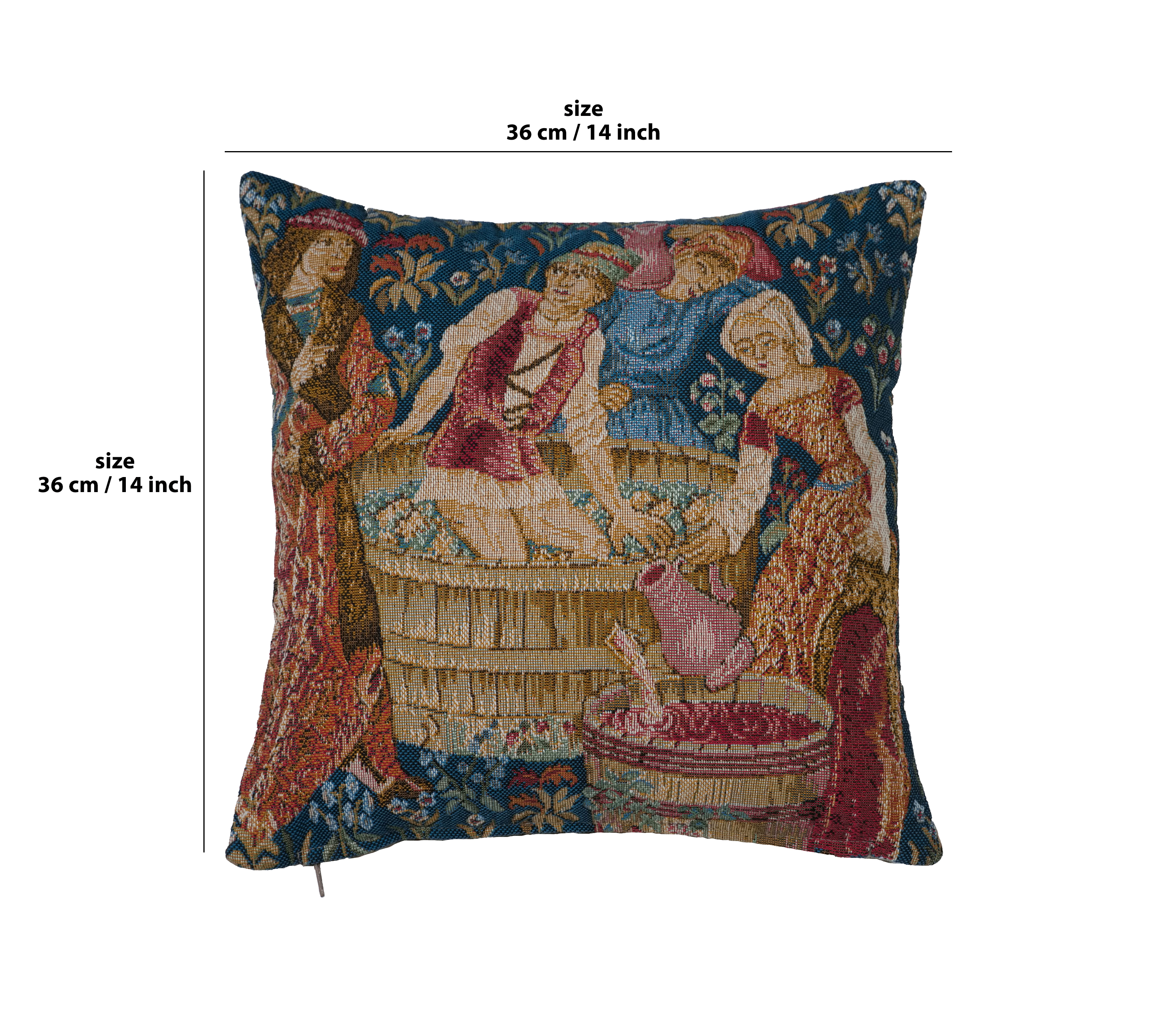 Medieval The Wine Press Small Tapestry Pillow Cover 14x14 Inch Cotton Jacquard Woven Cushion Cover