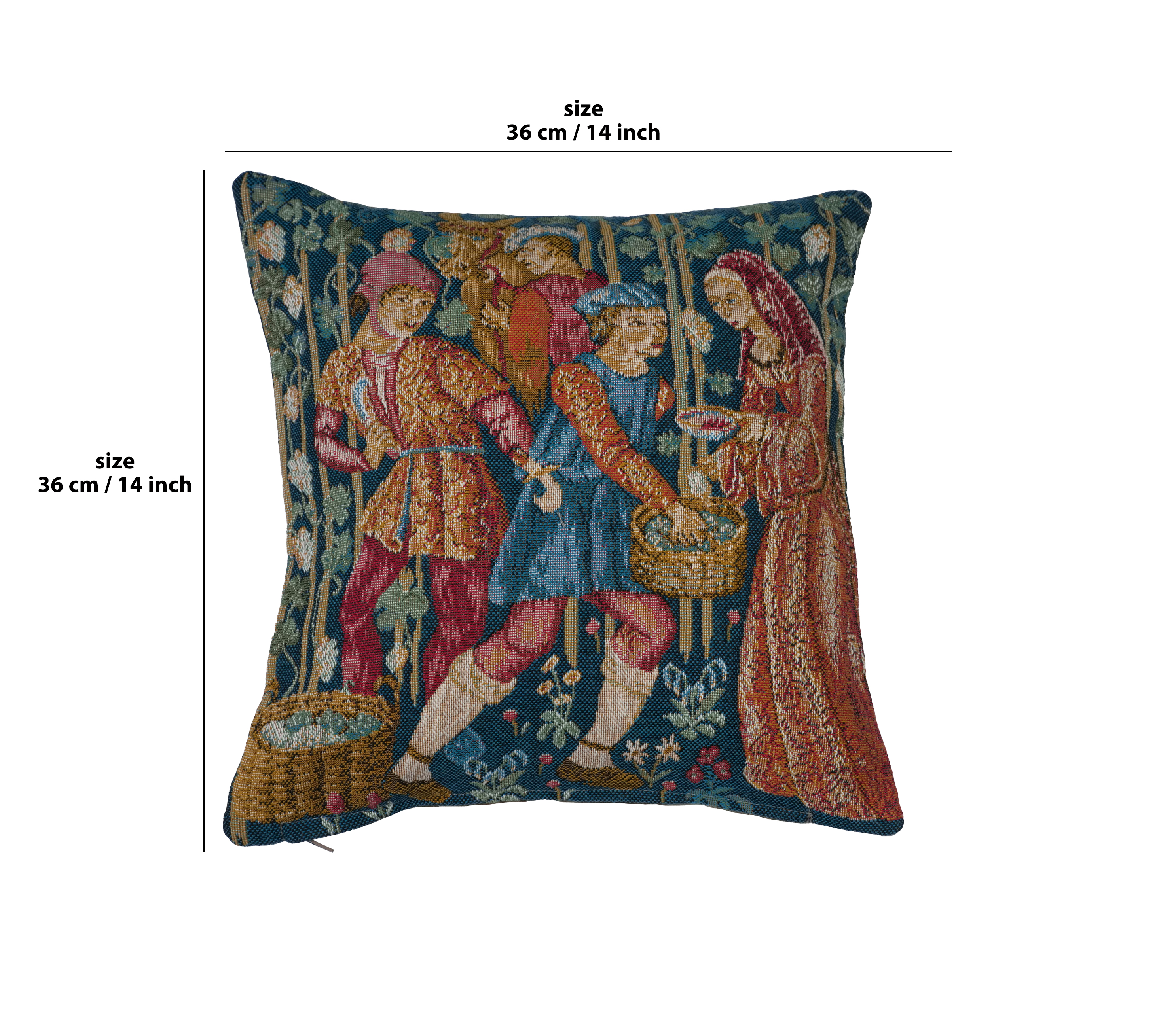 Medieval Wine Making Small Tapestry Pillow Cover 14x14 Inch Cotton Jacquard Woven Cushion Cover