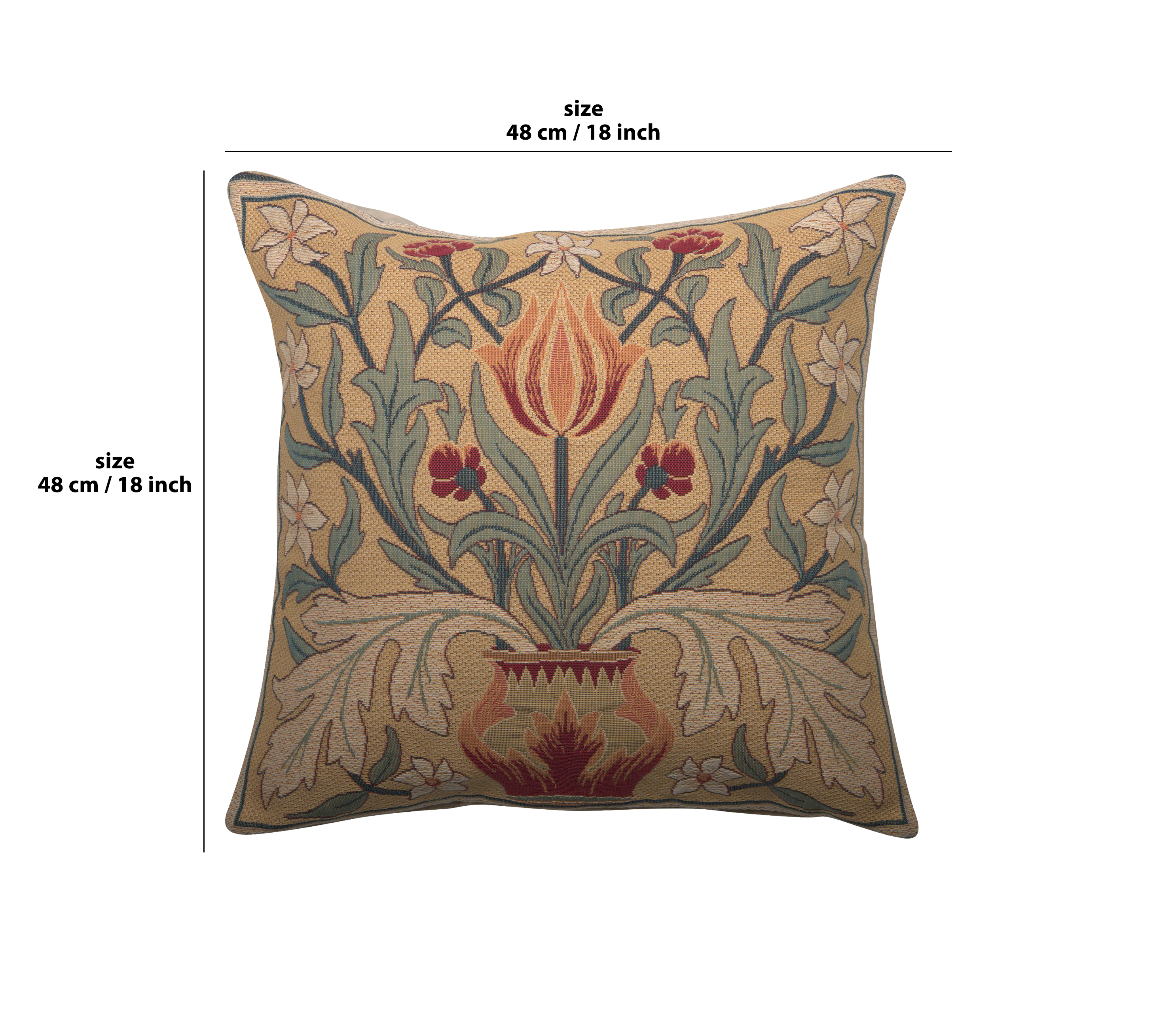 Red Tulip Belgian Tapestry Pillow Cover 18x18 inch 100% Cotton Belgian Jacquard Woven Cushion Cover