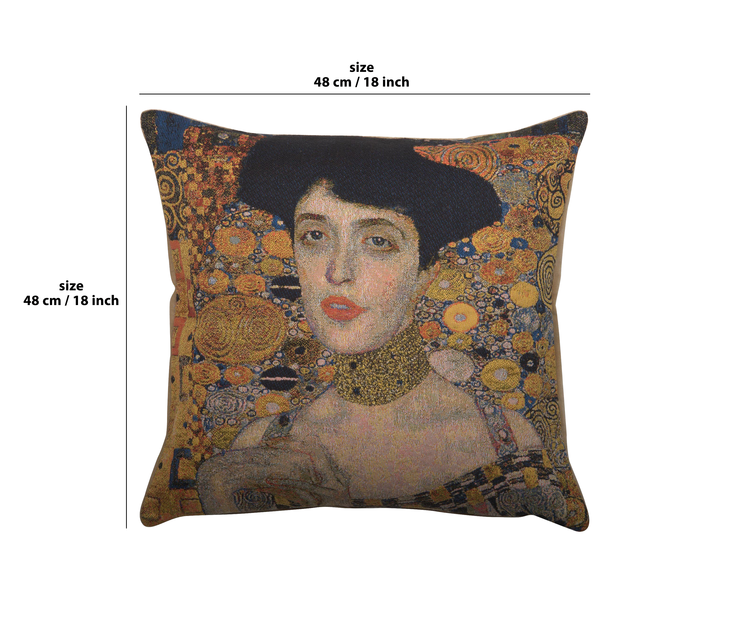 Gustav Klimt Lady in Gold Tapestry Pillow Cover 18x18 Inch Cotton Jacquard Woven Cushion Cover