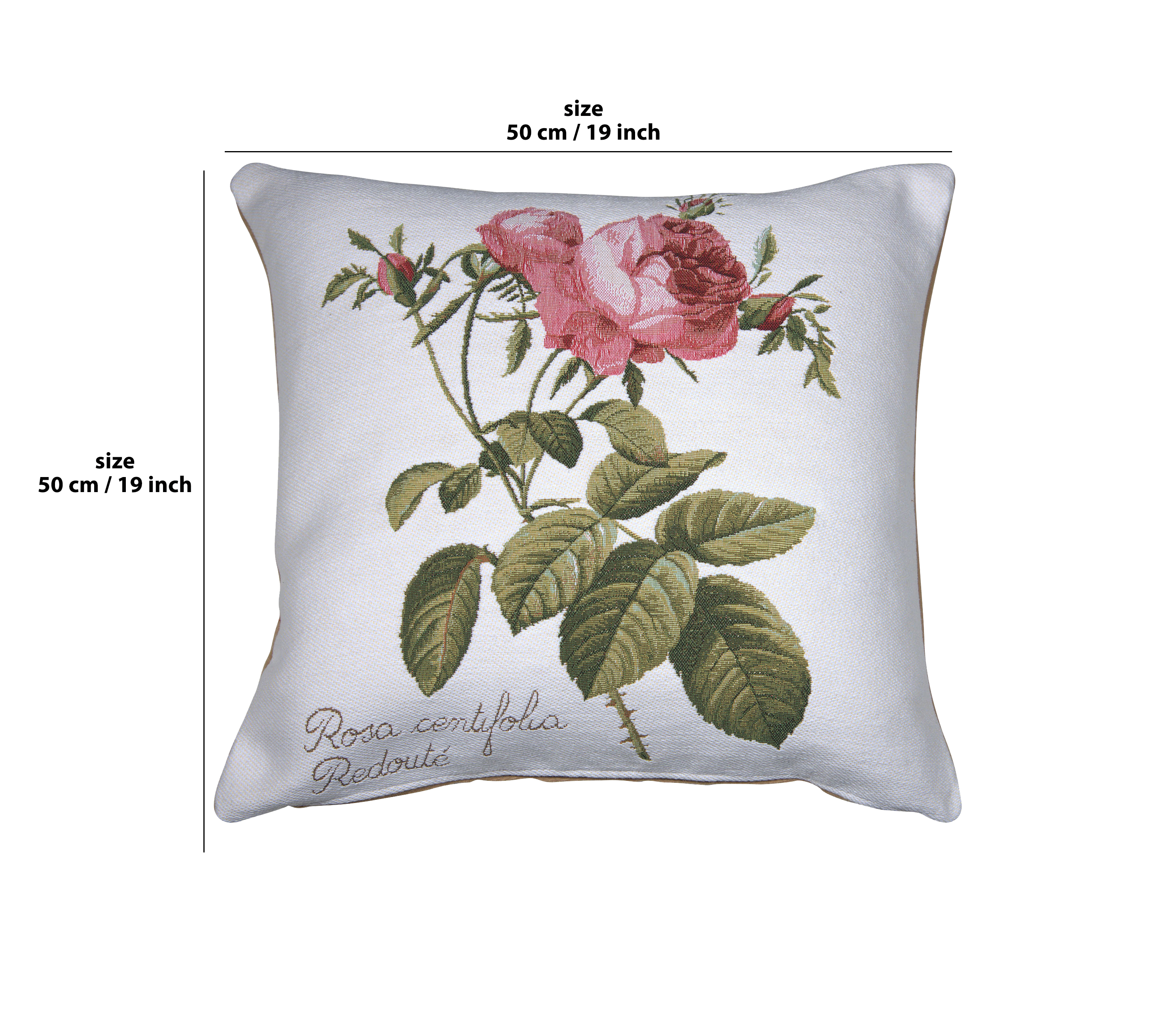 Floral Rose on Right White Tapestry Pillow Cover 19x19 Inch Cotton Jacquard Woven Cushion Cover