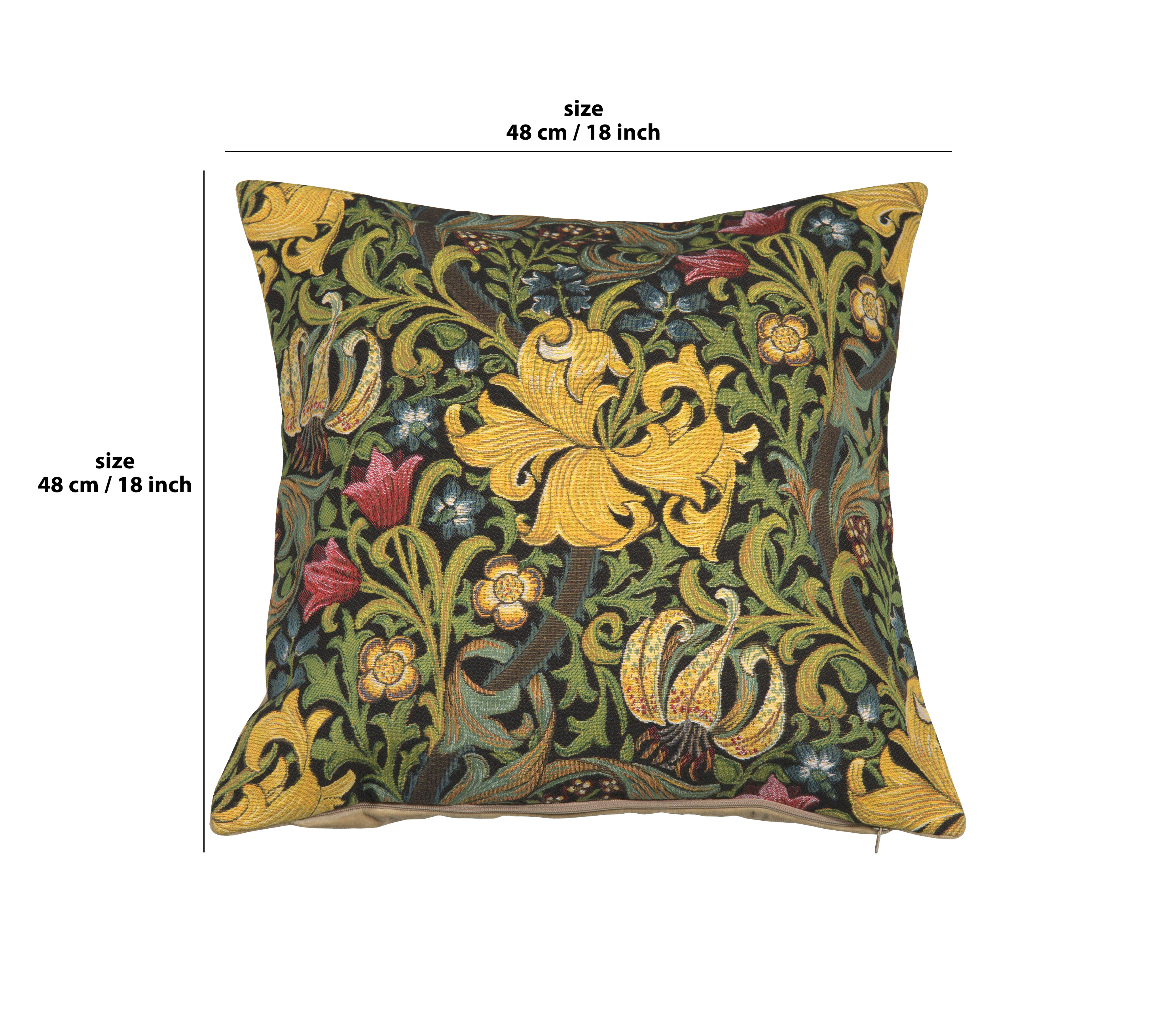 Golden Lily Black Belgian Tapestry Pillow Cover 18x18 inch 100% Cotton Belgian Jacquard Woven Cushion Cover