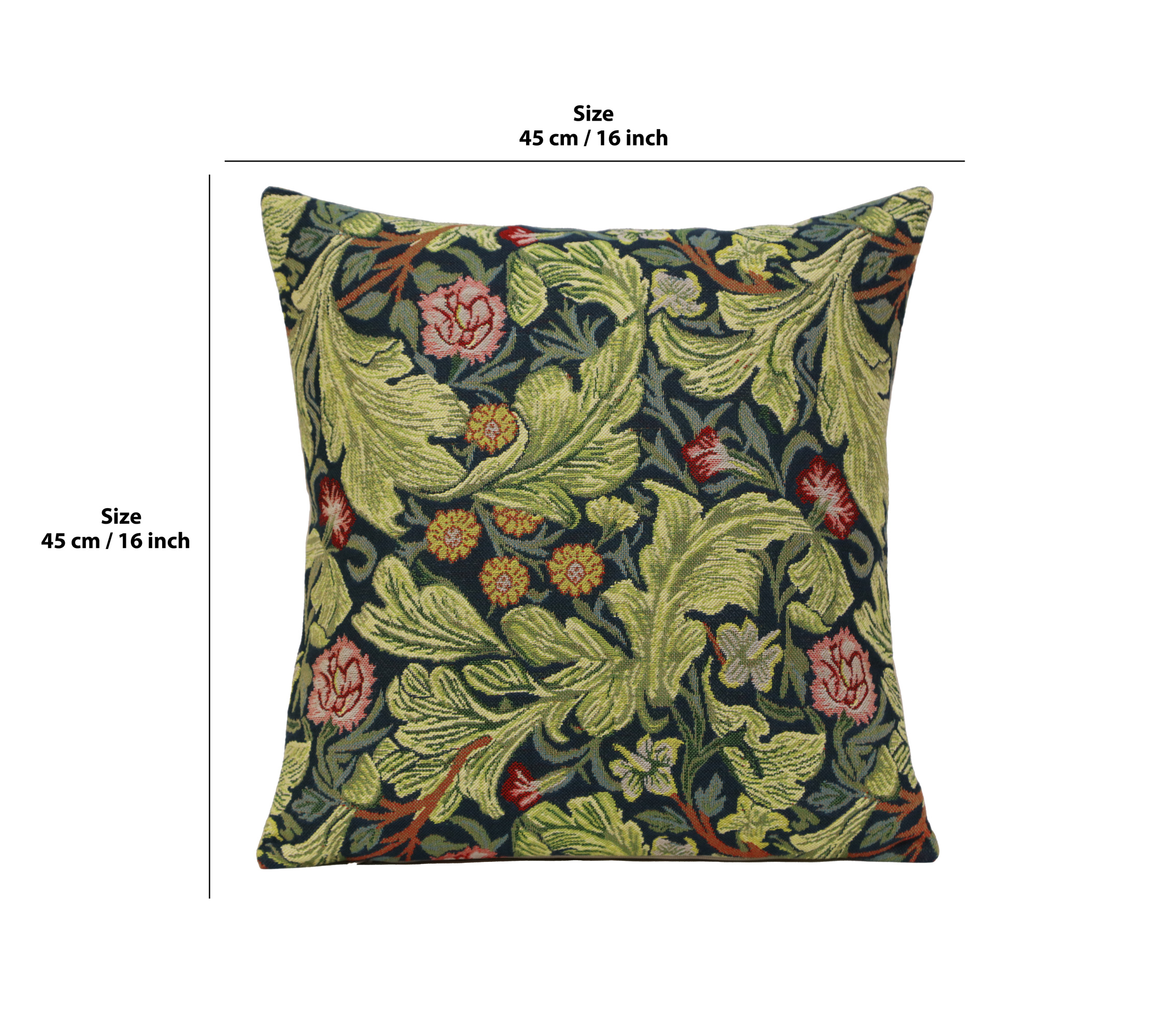Green Leicester Belgian Tapestry Pillow Cover 16x16 inch Cotton Jacquard Woven Cushion Cover