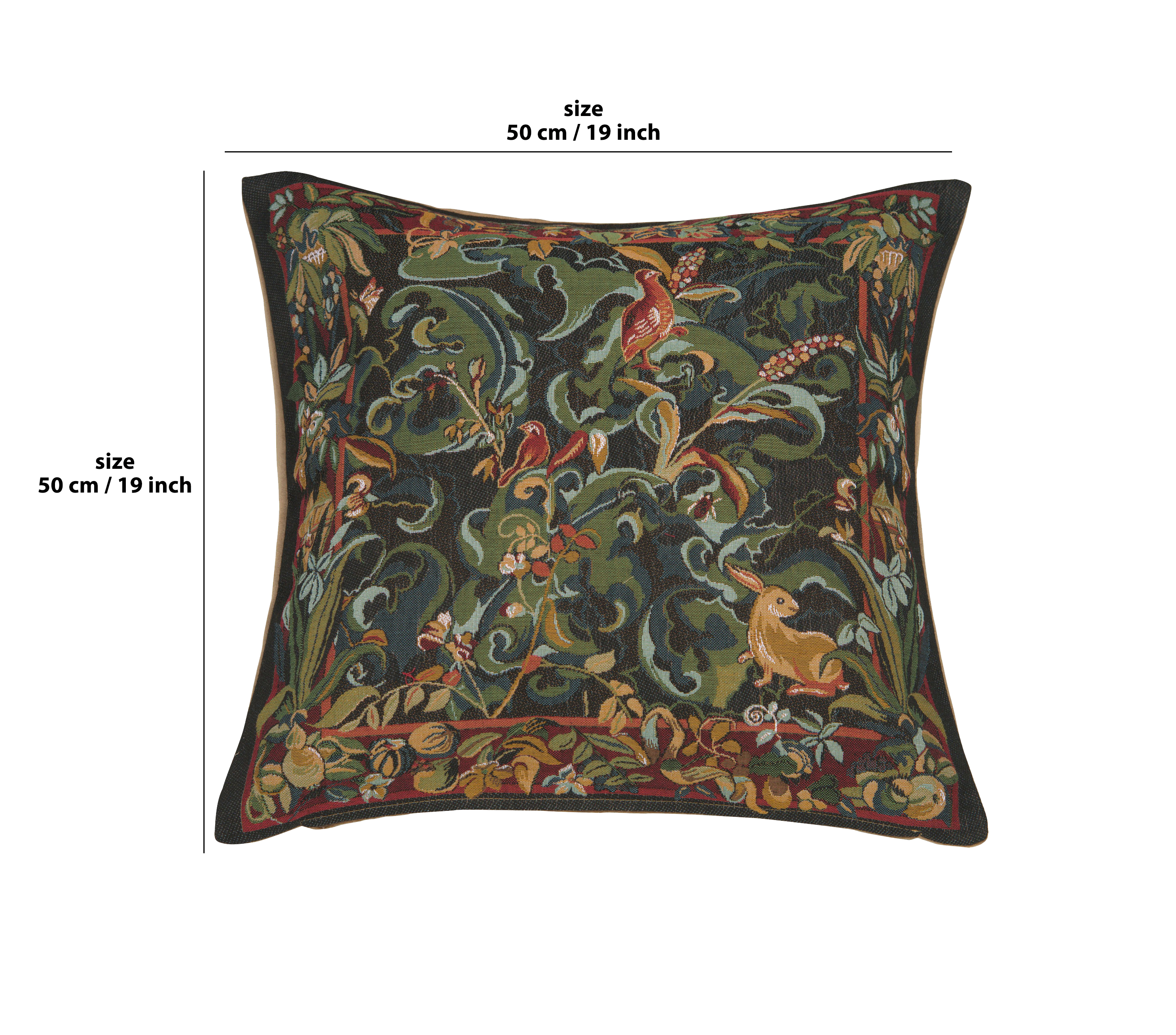 Anne Leurent Animals with Aristoloches Green Tapestry Pillow Cover 19x19 Inch Cotton Jacquard Woven Cushion Cover