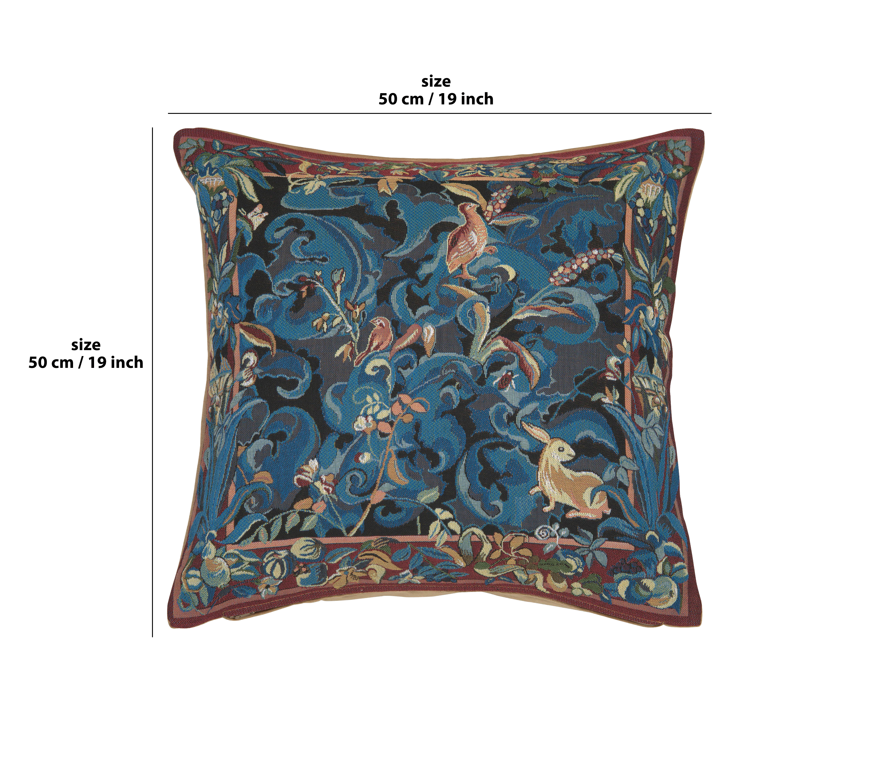 Anne Leurent Animals with Aristoloches Blue Tapestry Pillow Cover 19x19 Inch Cotton Jacquard Woven Cushion Cover