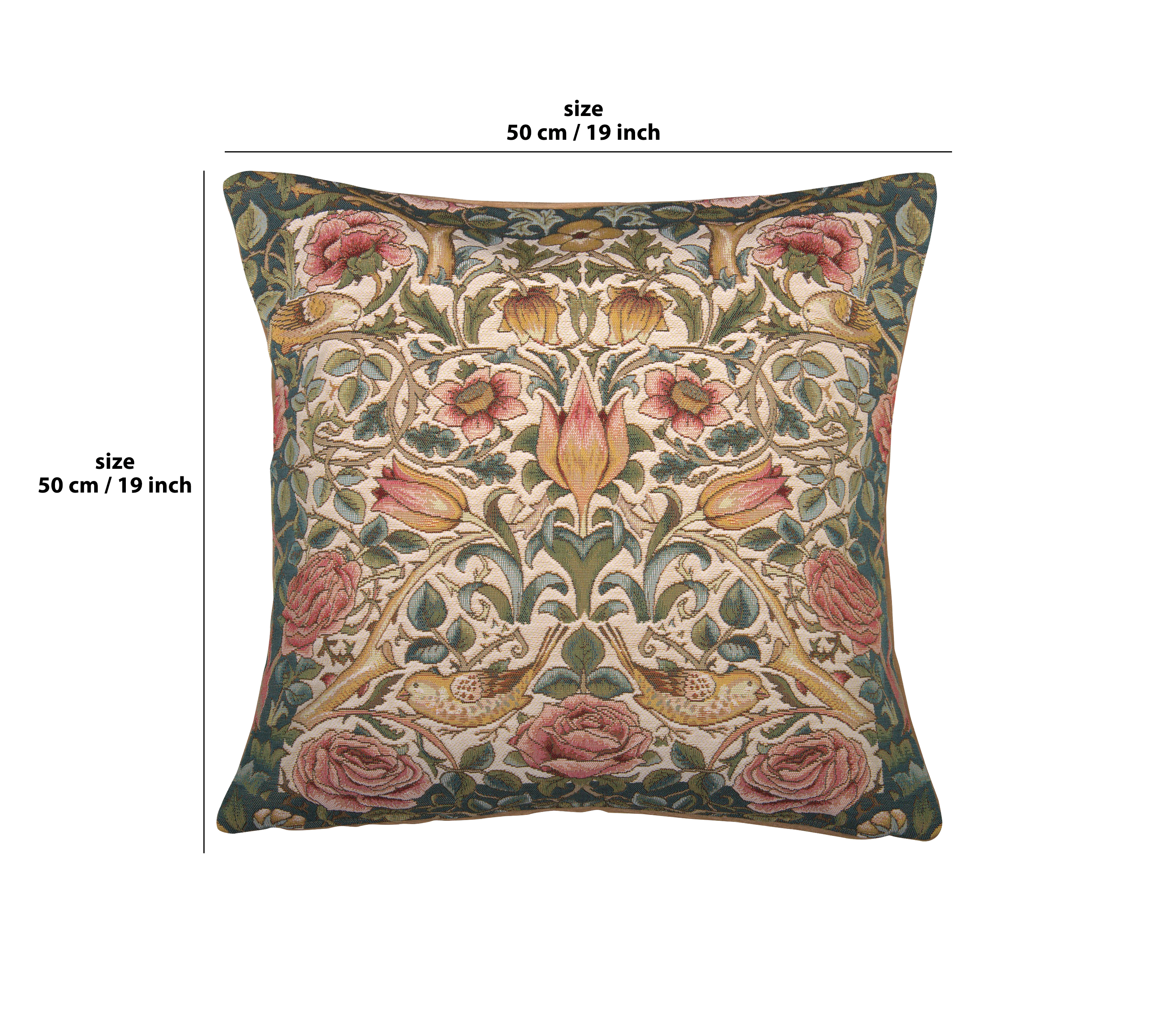 Roses and Birds White French Tapestry Pillow Cover 19x19 inch Cotton Jacquard Woven Cushion Cover