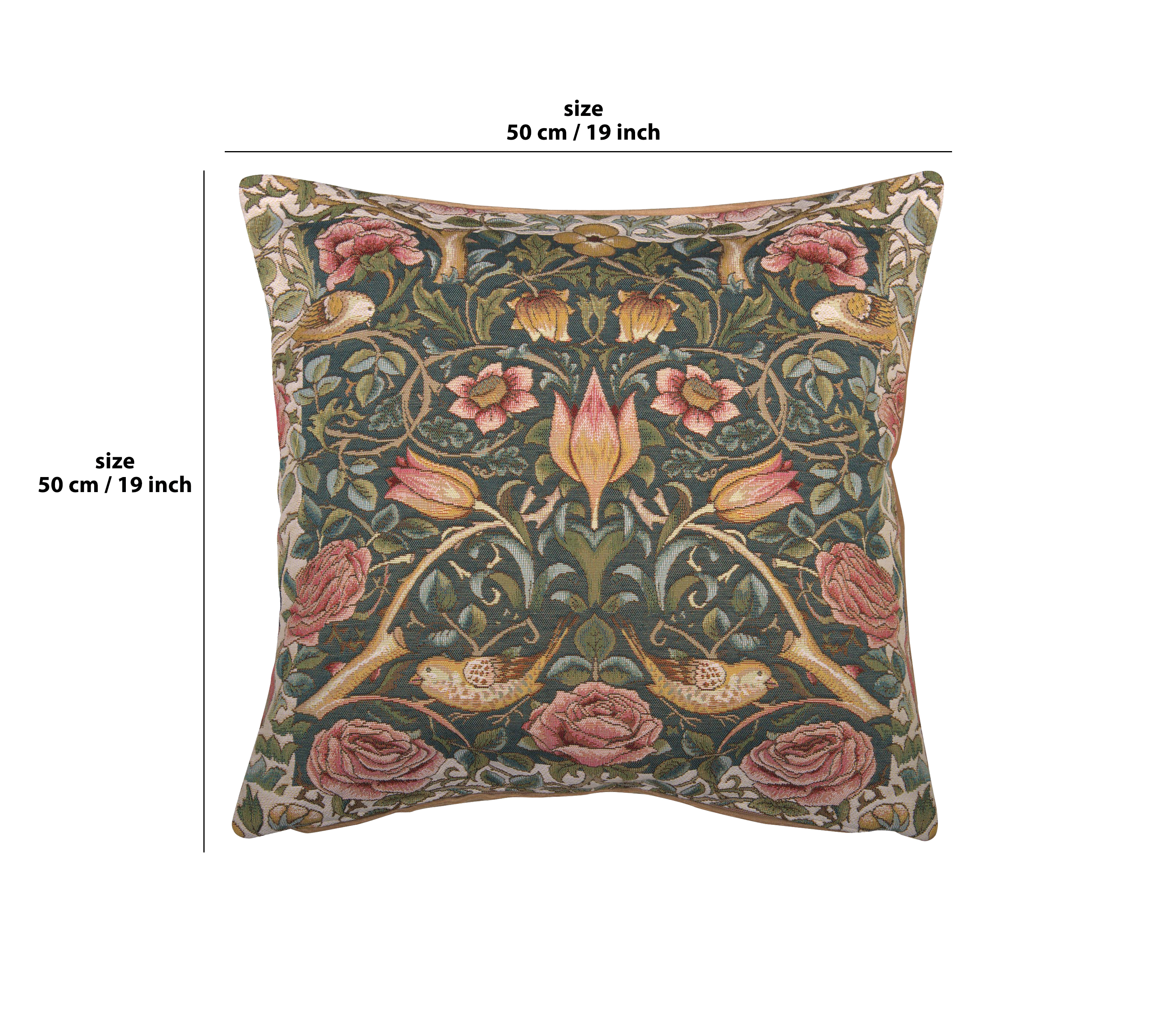 Roses and Birds Blue French Tapestry Pillow Cover 19x19 inch Cotton Jacquard Woven Cushion Cover