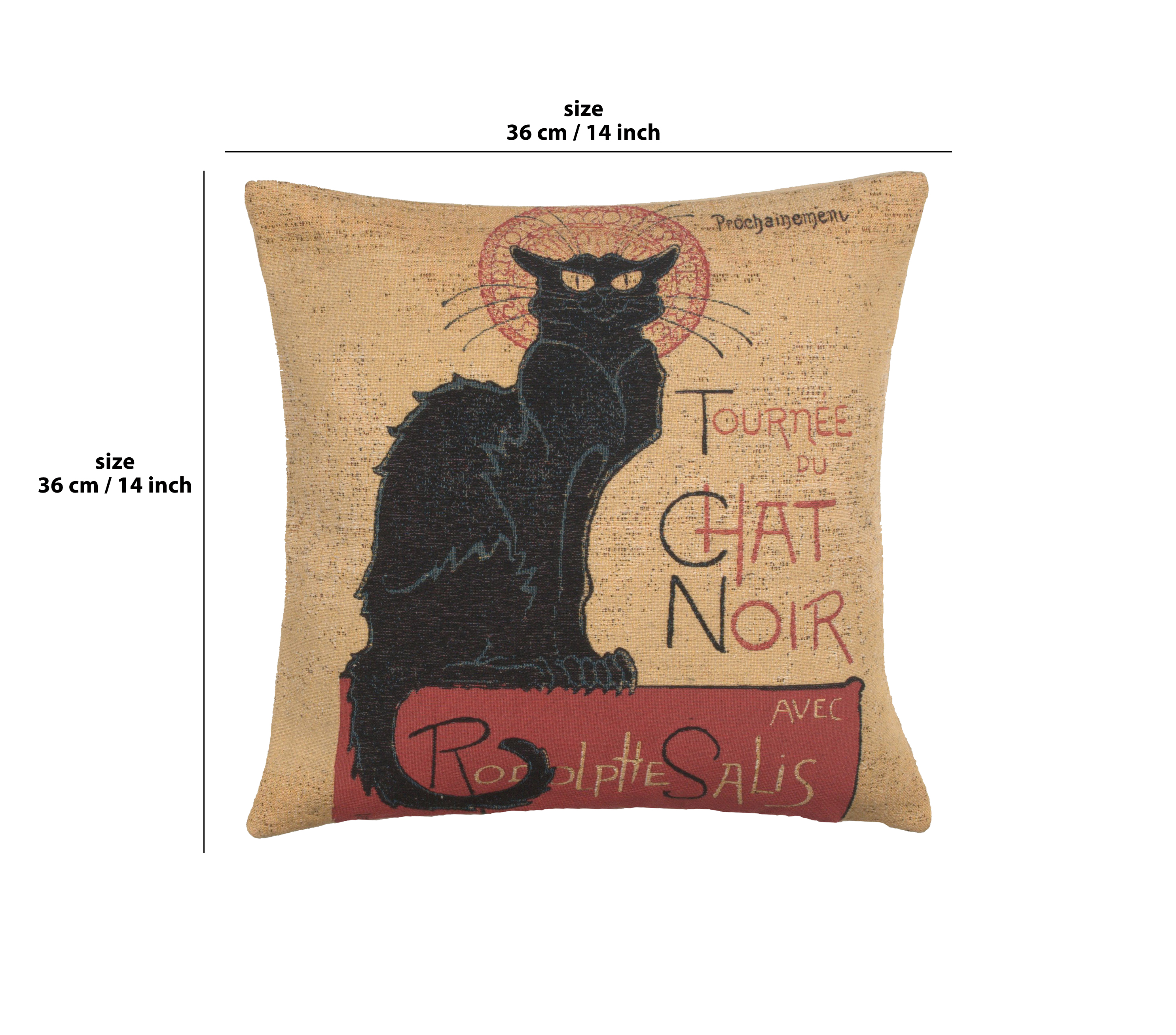 Black Cat Belgian Tapestry Pillow Cover 14x14 Inch Cotton Jacquard Woven Cushion Cover