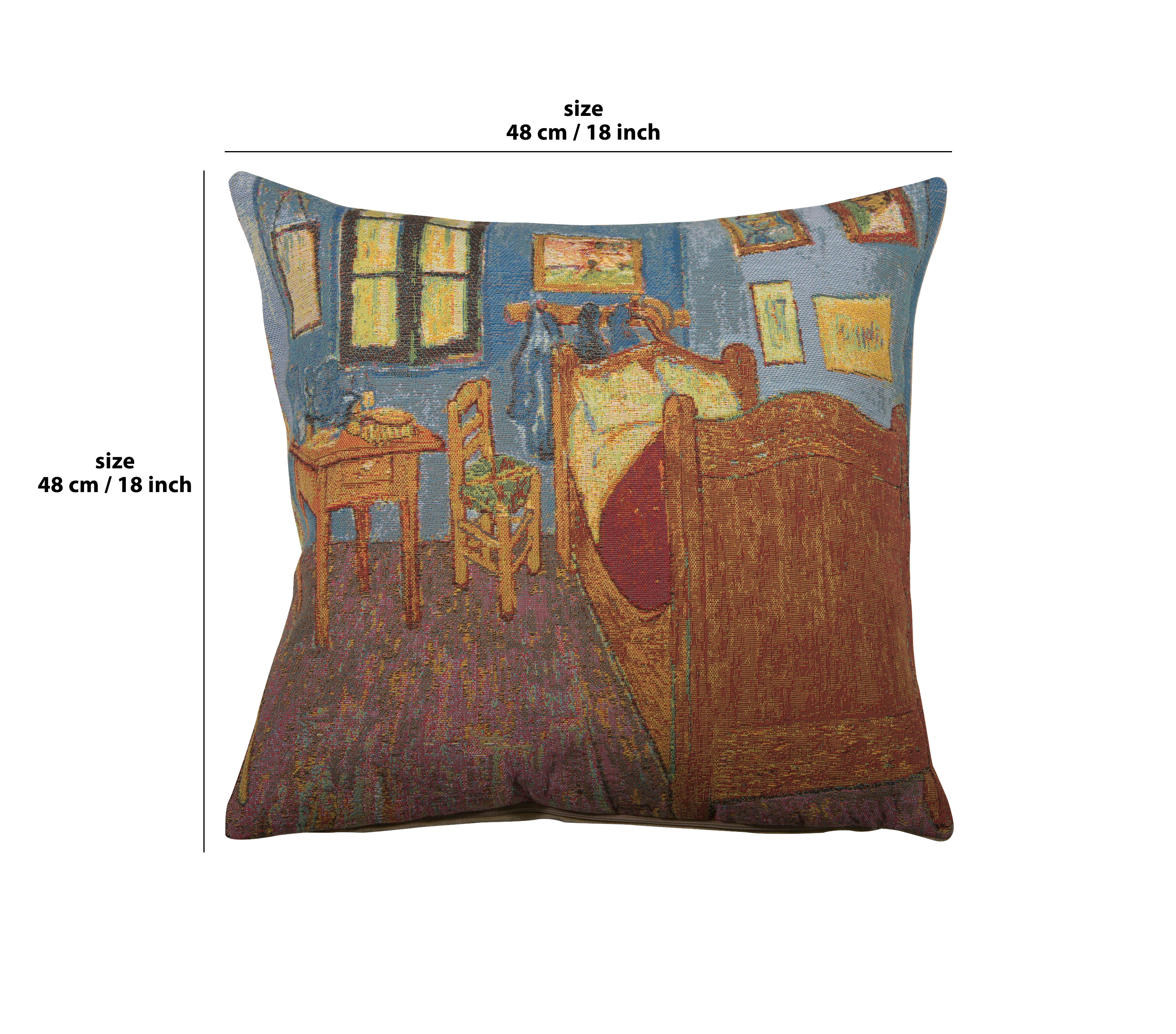 Van Gogh Chambre Belgian Tapestry Pillow Cover 18x18 Inch Cotton Jacquard Woven Cushion Cover