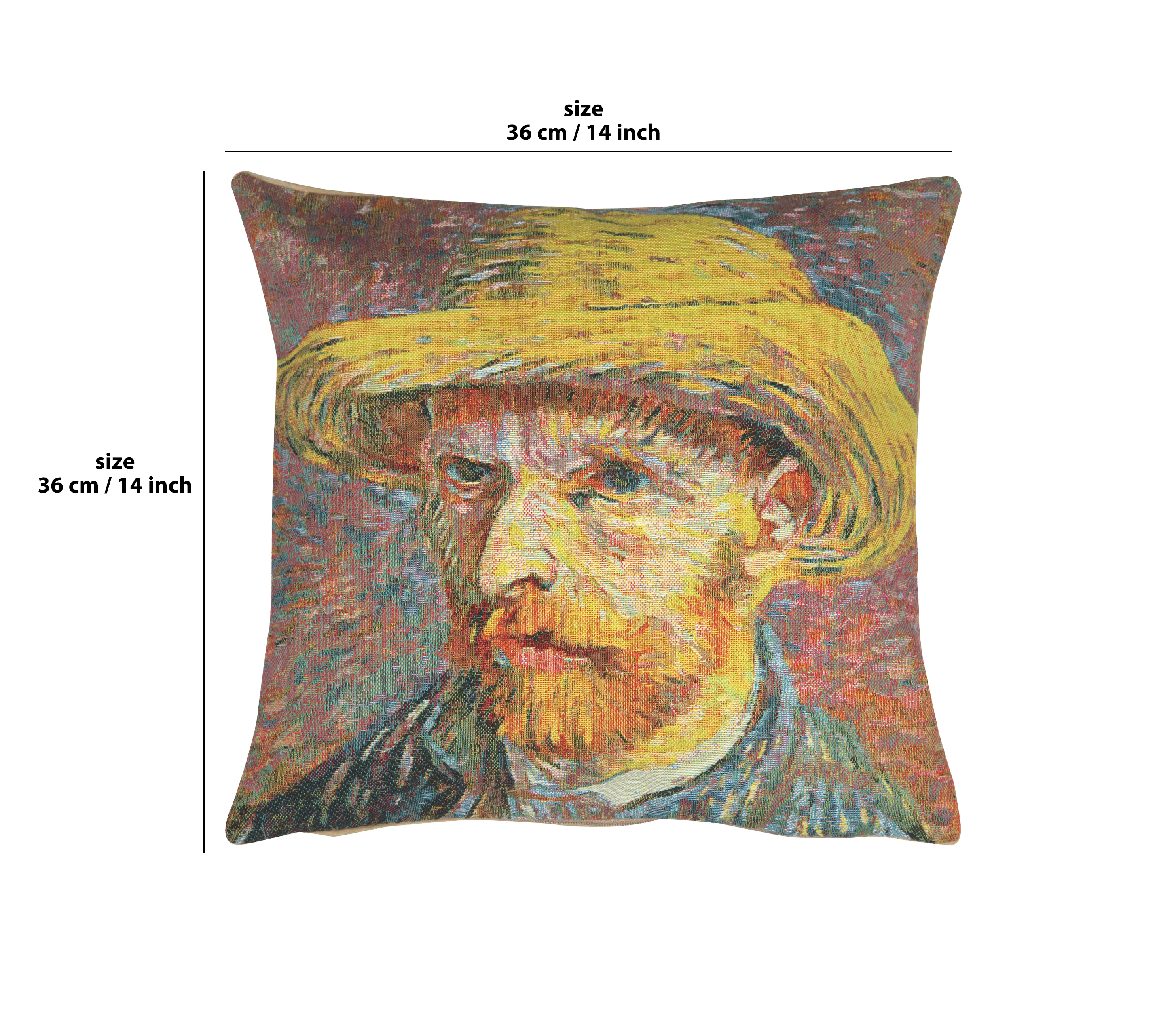 Van Gogh Portrait Belgian Tapestry Pillow Cover 14x14 Inch Cotton Jacquard Woven Cushion Cover