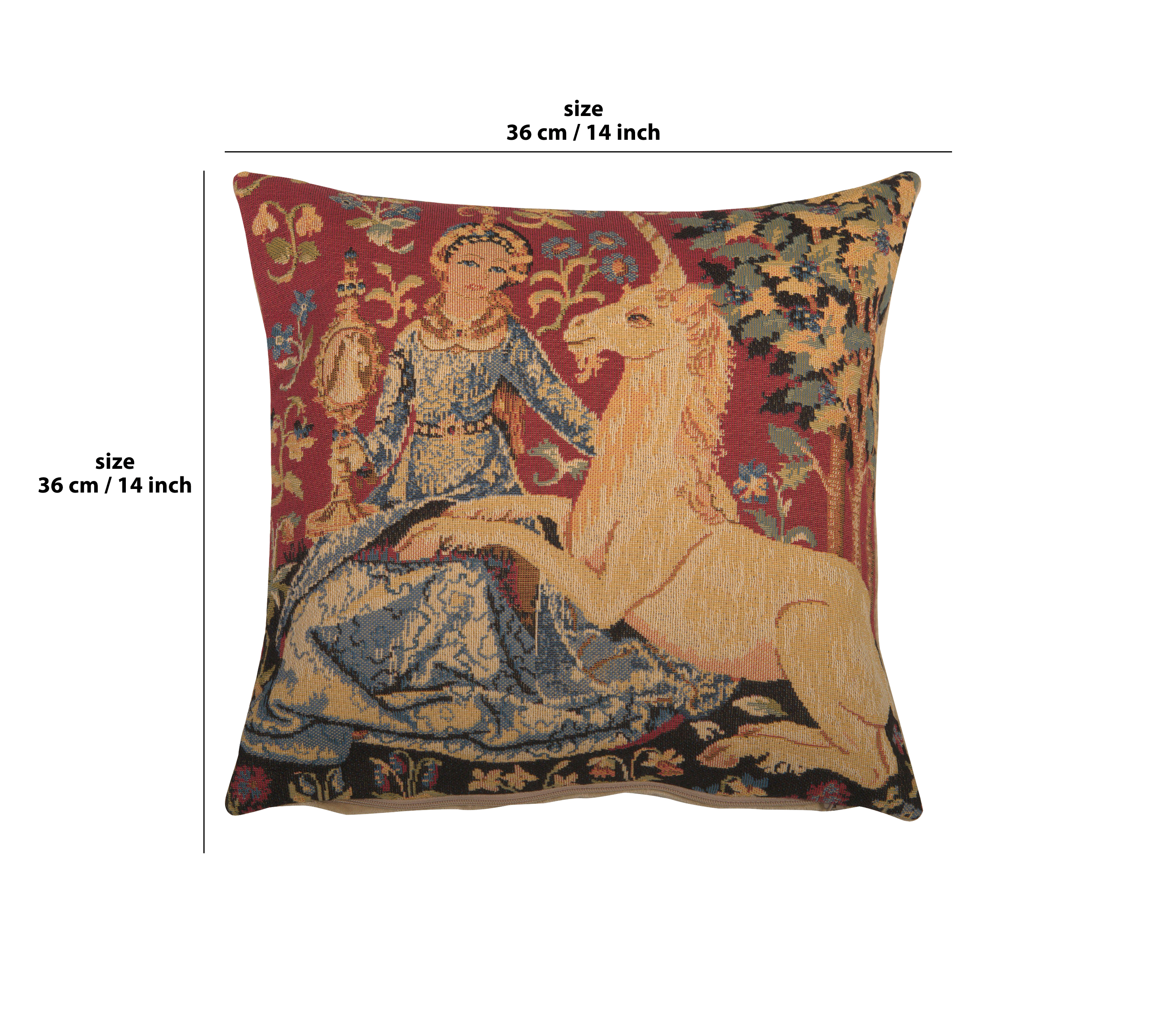 Medieval View Small Tapestry Pillow Cover 14x14 Inch Cotton Jacquard Woven Cushion Cover