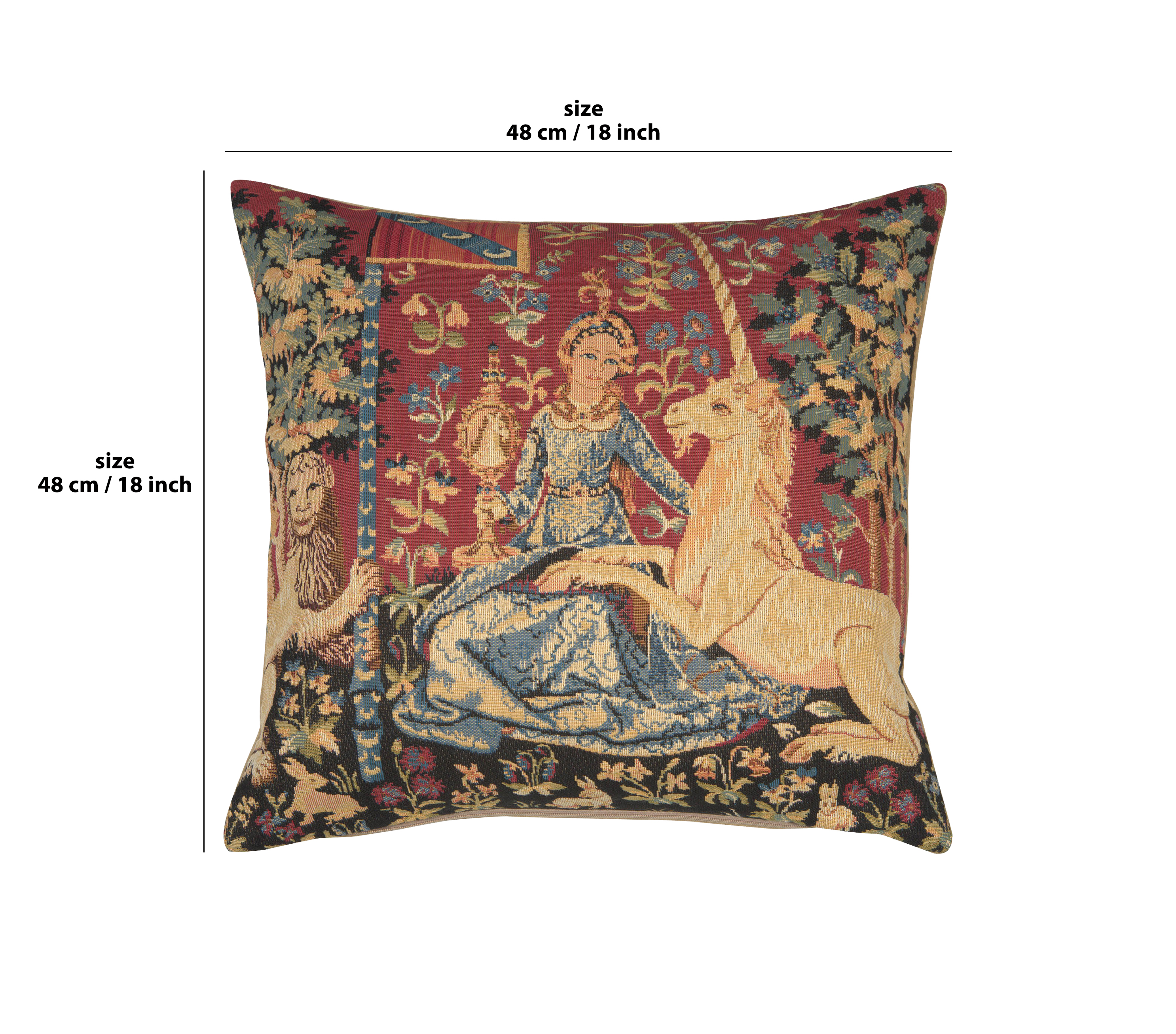 Medieval View Large Tapestry Pillow Cover 18x18 Inch Cotton Jacquard Woven Cushion Cover