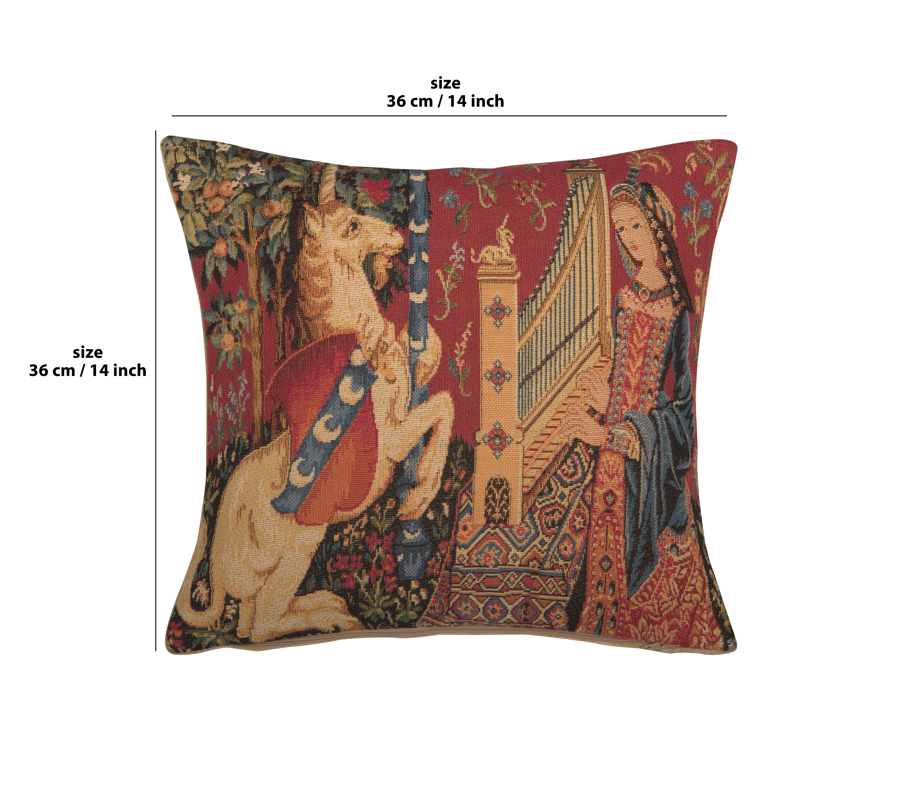 Medieval Hearing Small Tapestry Pillow Cover 14x14 Inch Cotton Jacquard Woven Cushion Cover