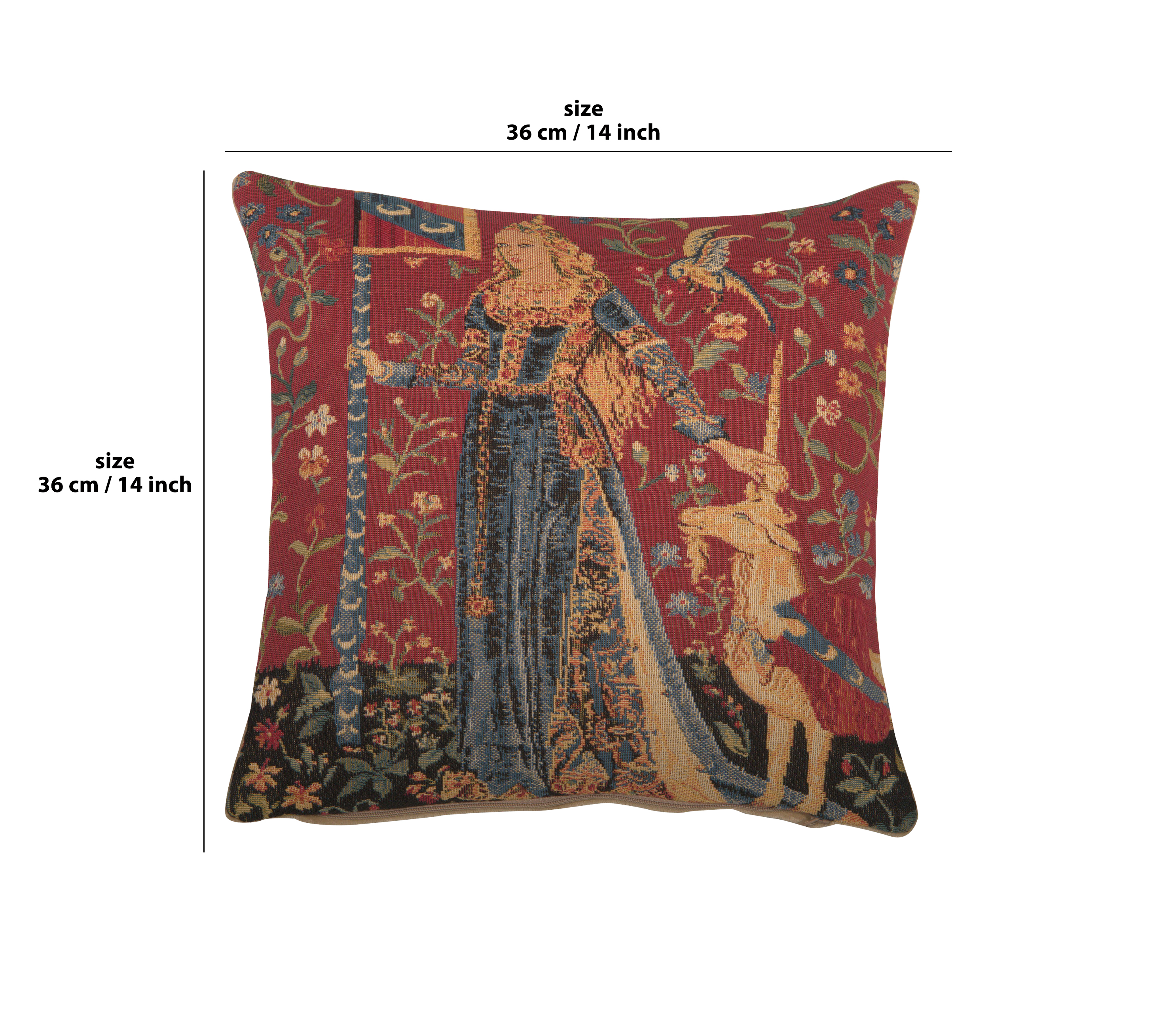 Medieval Touch Small Tapestry Pillow Cover 14x14 Inch Cotton Jacquard Woven Cushion Cover