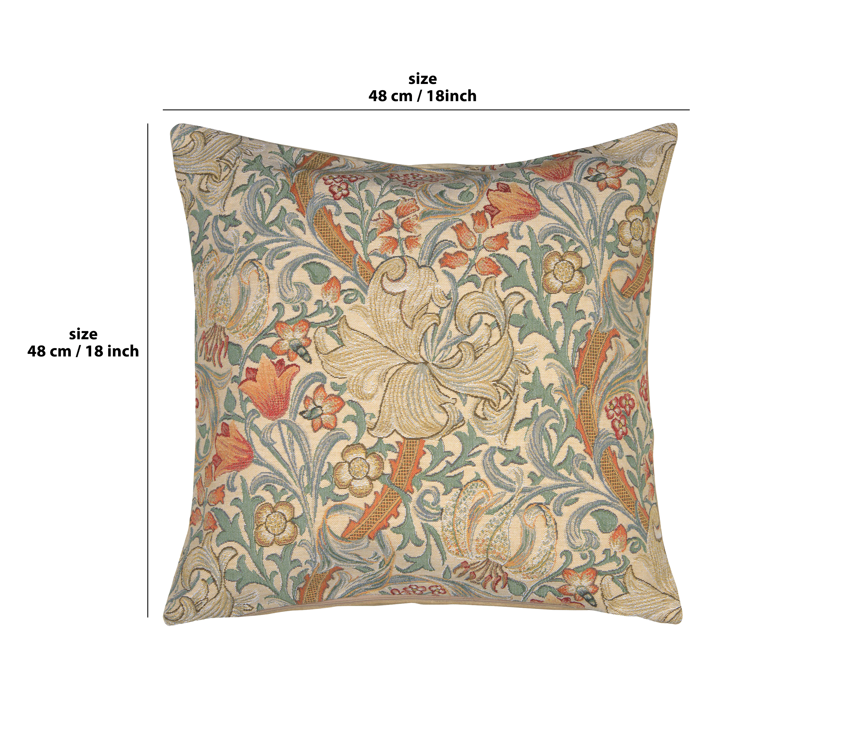 Golden Lily Light Belgian Tapestry Pillow Cover 18x18 inch 100% Cotton Belgian Jacquard Woven Cushion Cover
