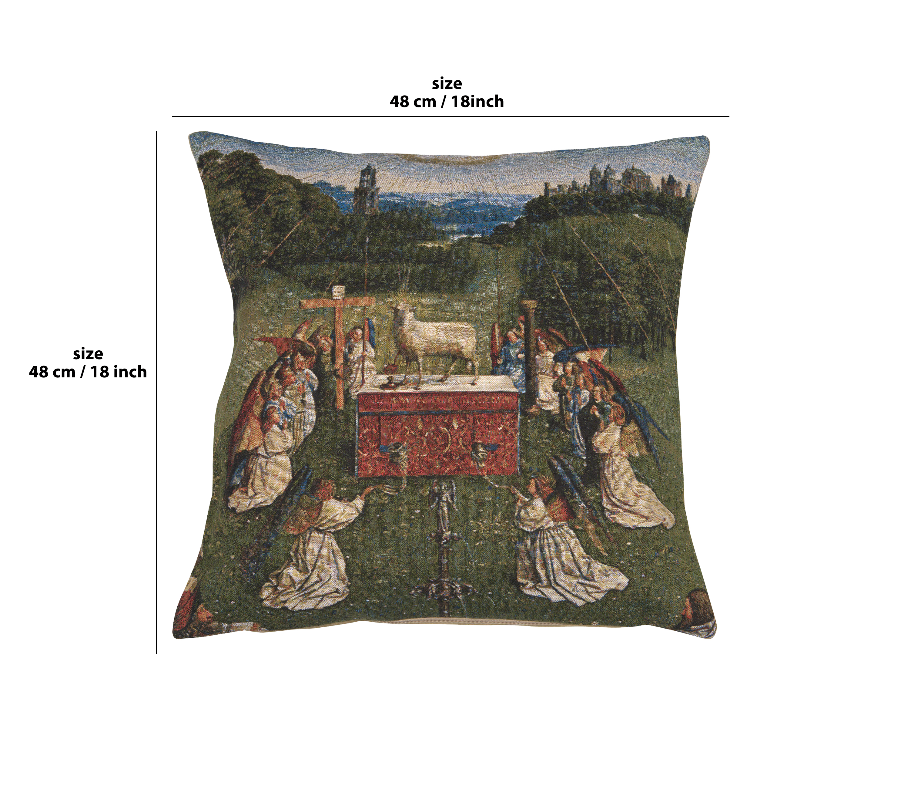 Hubert van Eyck The Lamb of God Tapestry Pillow Cover 18x18 Inch Cotton Jacquard Woven Cushion Cover