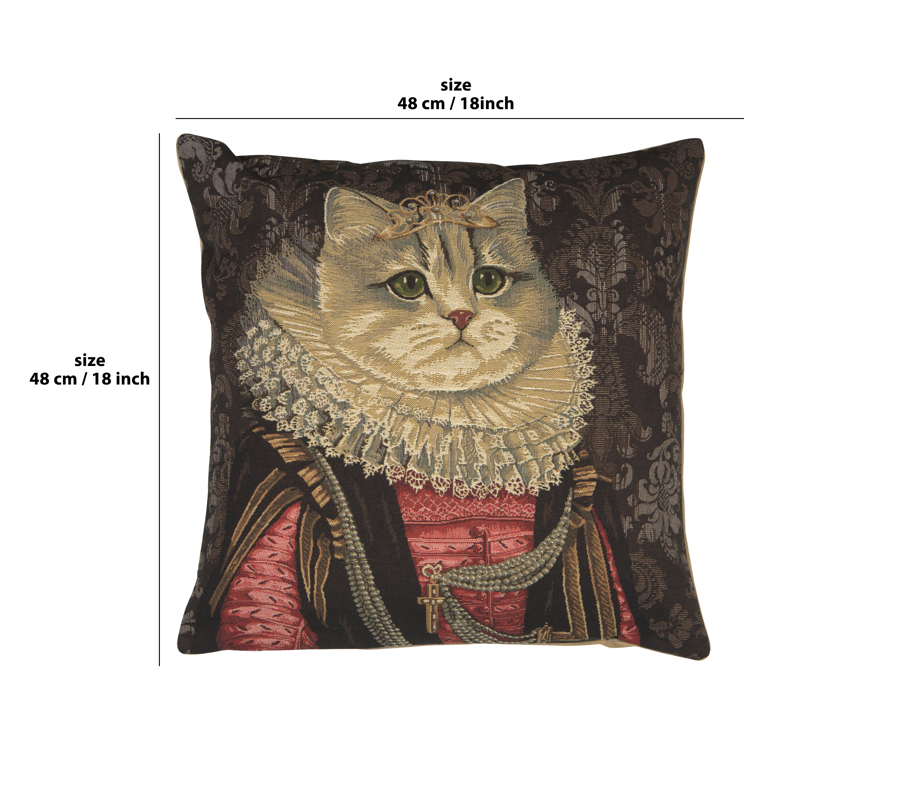 Decorative Cat Belgian Tapestry Pillow Cover 18x18 Inch Cotton Jacquard Woven Cushion Cover