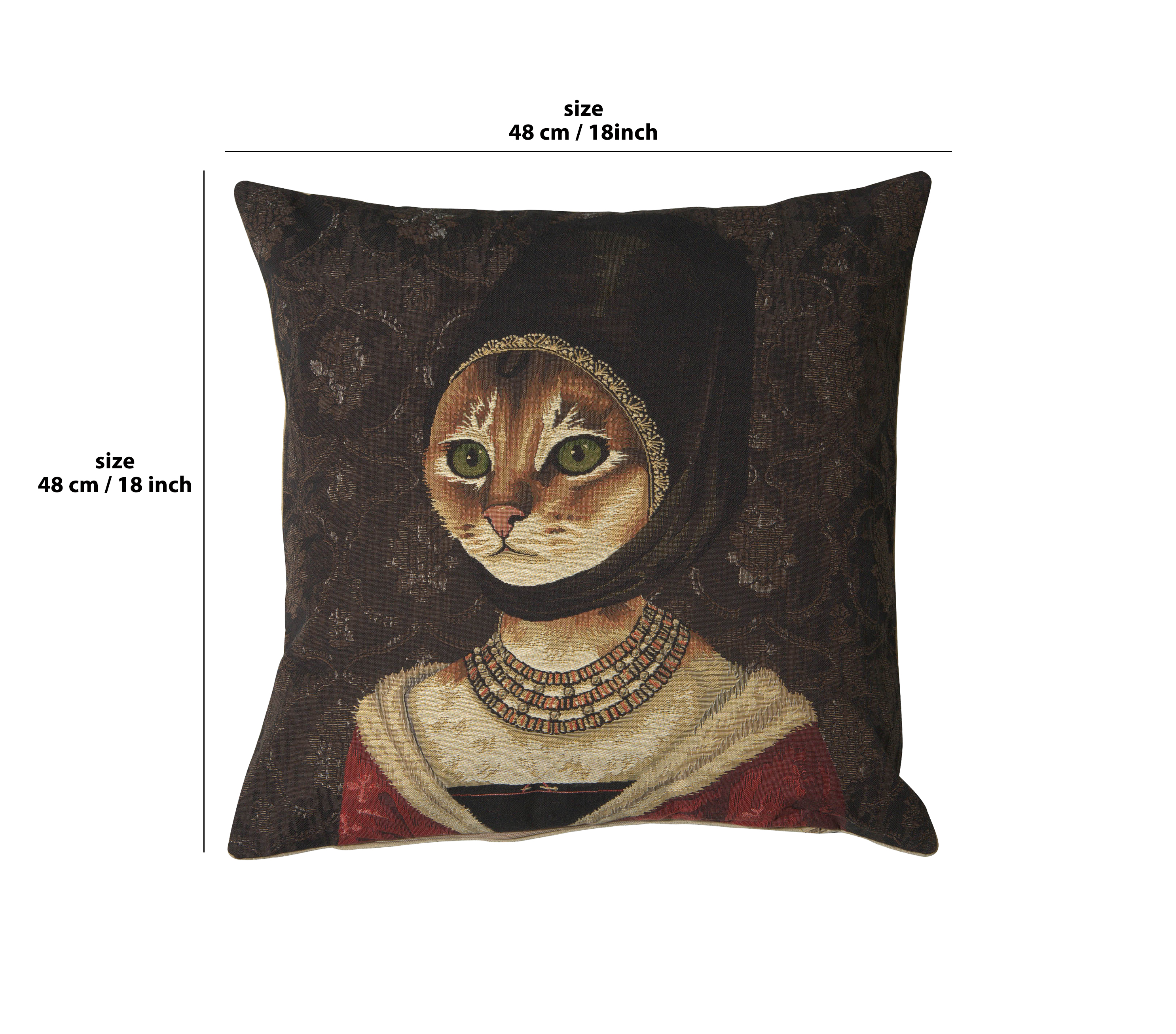 Cat with Hat Belgian Tapestry Pillow Cover 18x18 Inch Cotton Jacquard Woven Cushion Cover