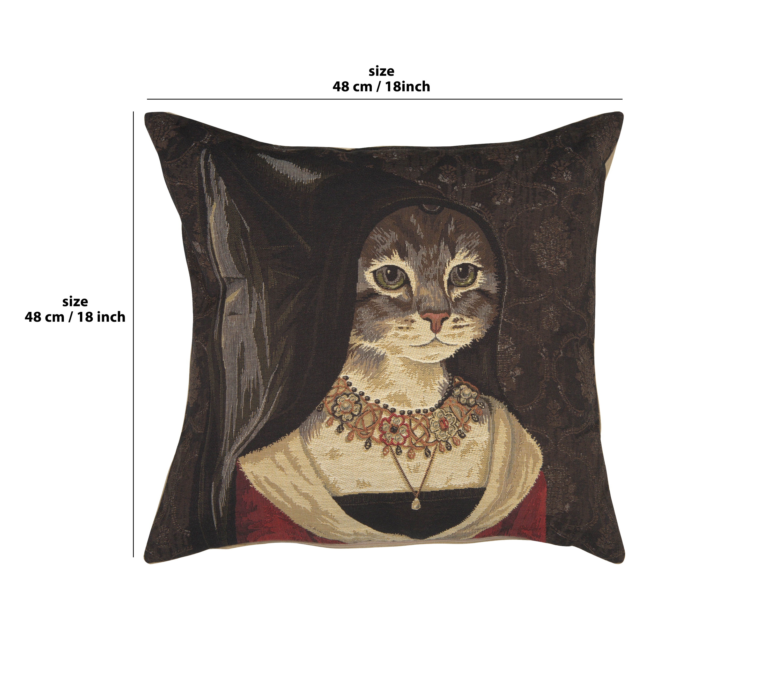 Cat with Hat Belgian Tapestry Pillow Cover 18x18 Inch Cotton Jacquard Woven Cushion Cover