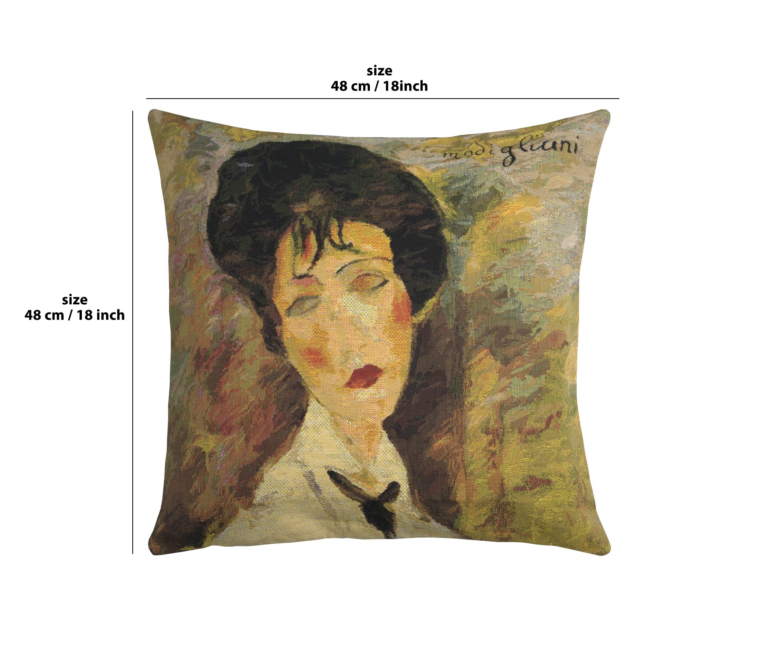 Amedeo Modigliani Woman with Tie Tapestry Pillow Cover 18x18 Inch Cotton Jacquard Woven Cushion Cover