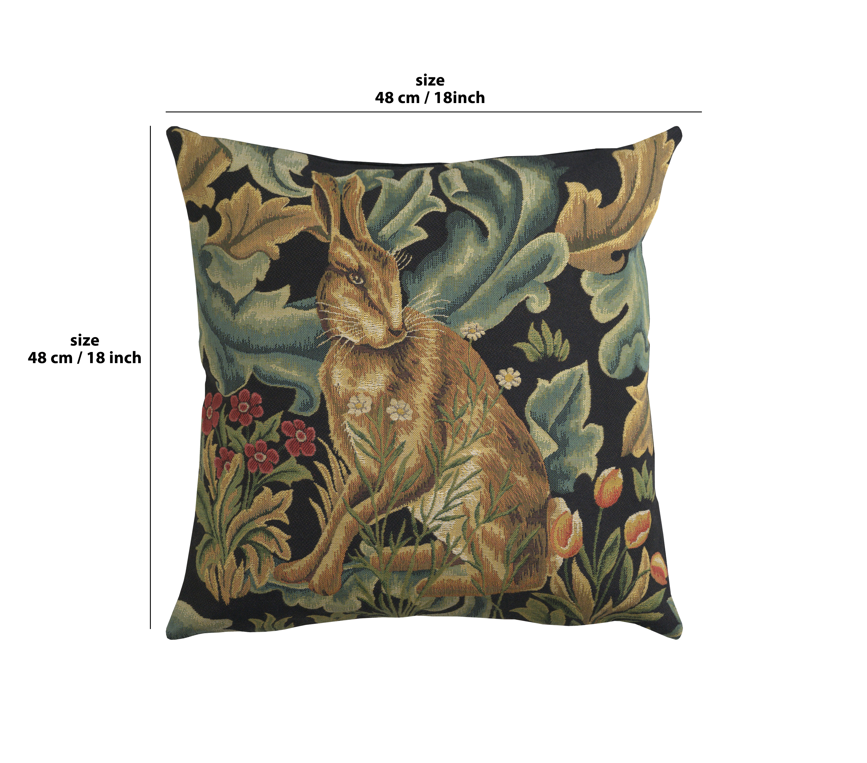 Brown Hare Belgian Tapestry Pillow Cover 18x18 inch 100% Cotton Belgian Jacquard Woven Cushion Cover