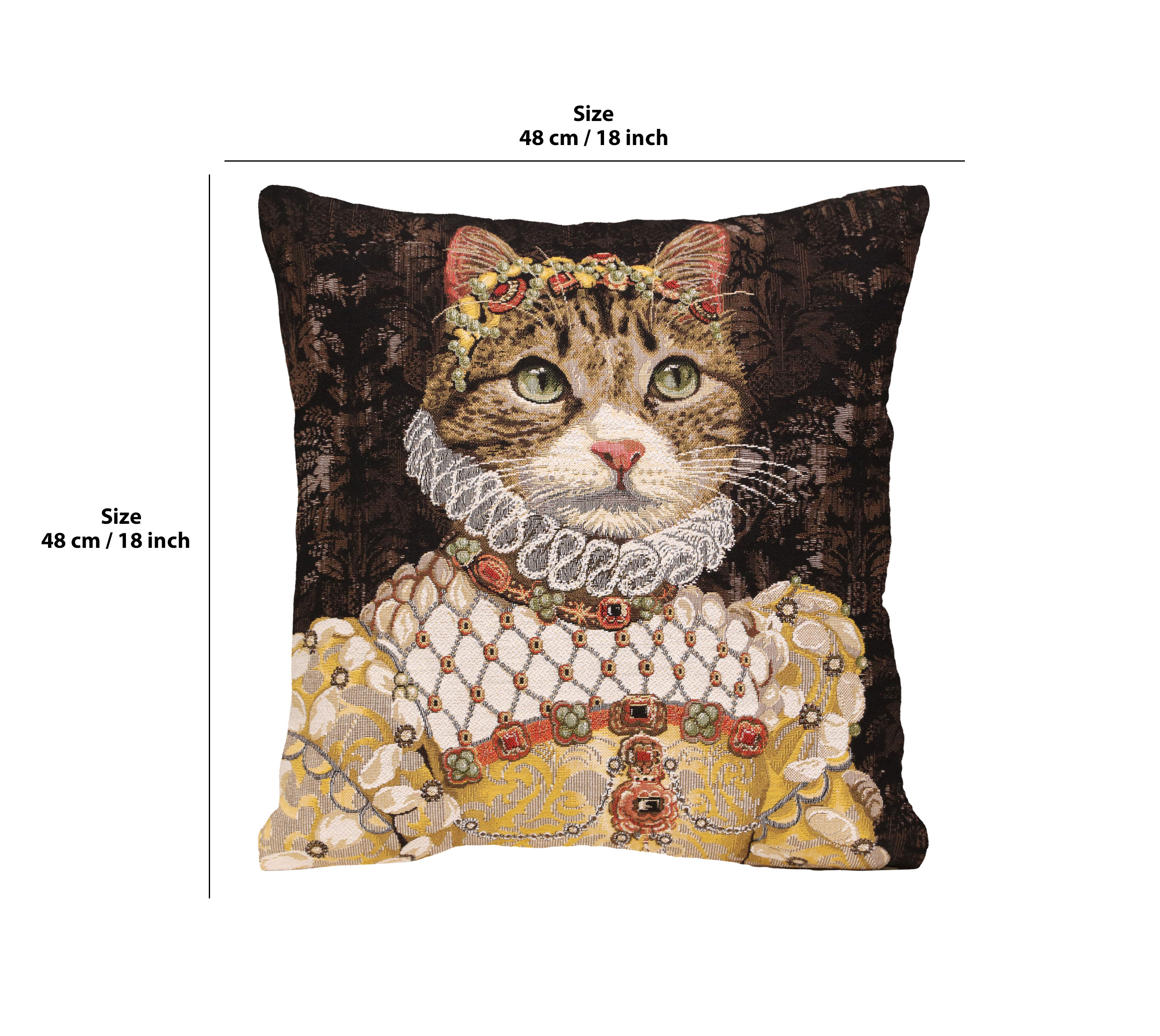 Grey Cat Sisi Belgian Tapestry Pillow Cover 18x18 Inch Cotton Jacquard Woven Cushion Cover