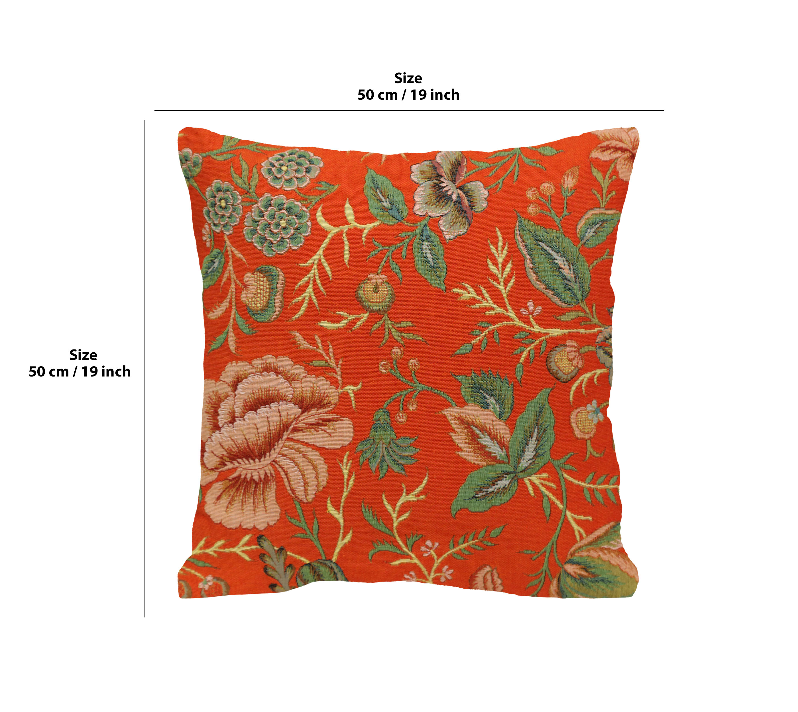Floral Peony Orange A Tapestry Pillow Cover 19x19 Inch Cotton Jacquard Woven Cushion Cover