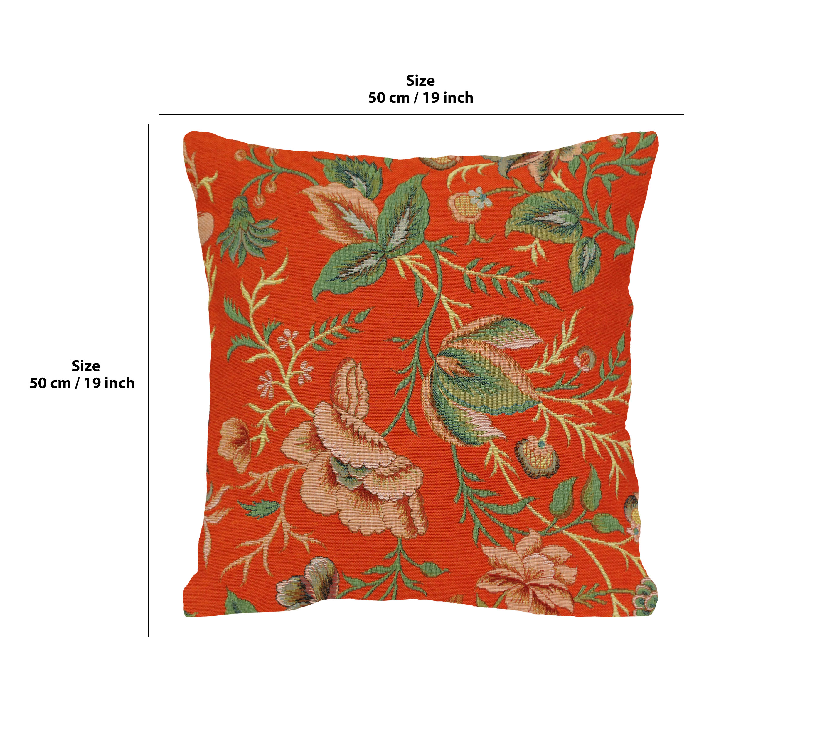 Floral Peony Orange B Tapestry Pillow Cover 19x19 Inch Cotton Jacquard Woven Cushion Cover