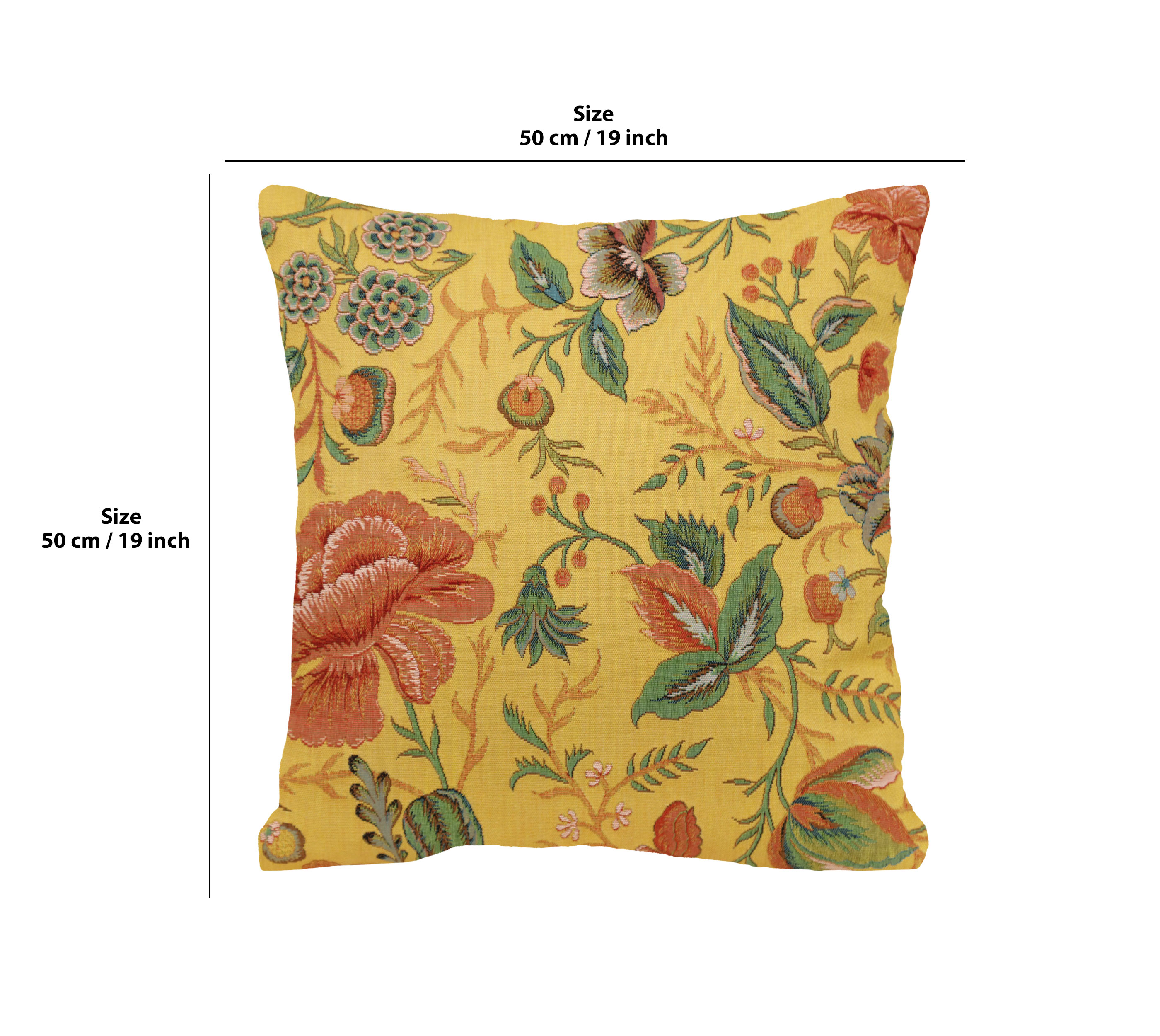Floral Peony Yellow A Tapestry Pillow Cover 19x19 Inch Cotton Jacquard Woven Cushion Cover