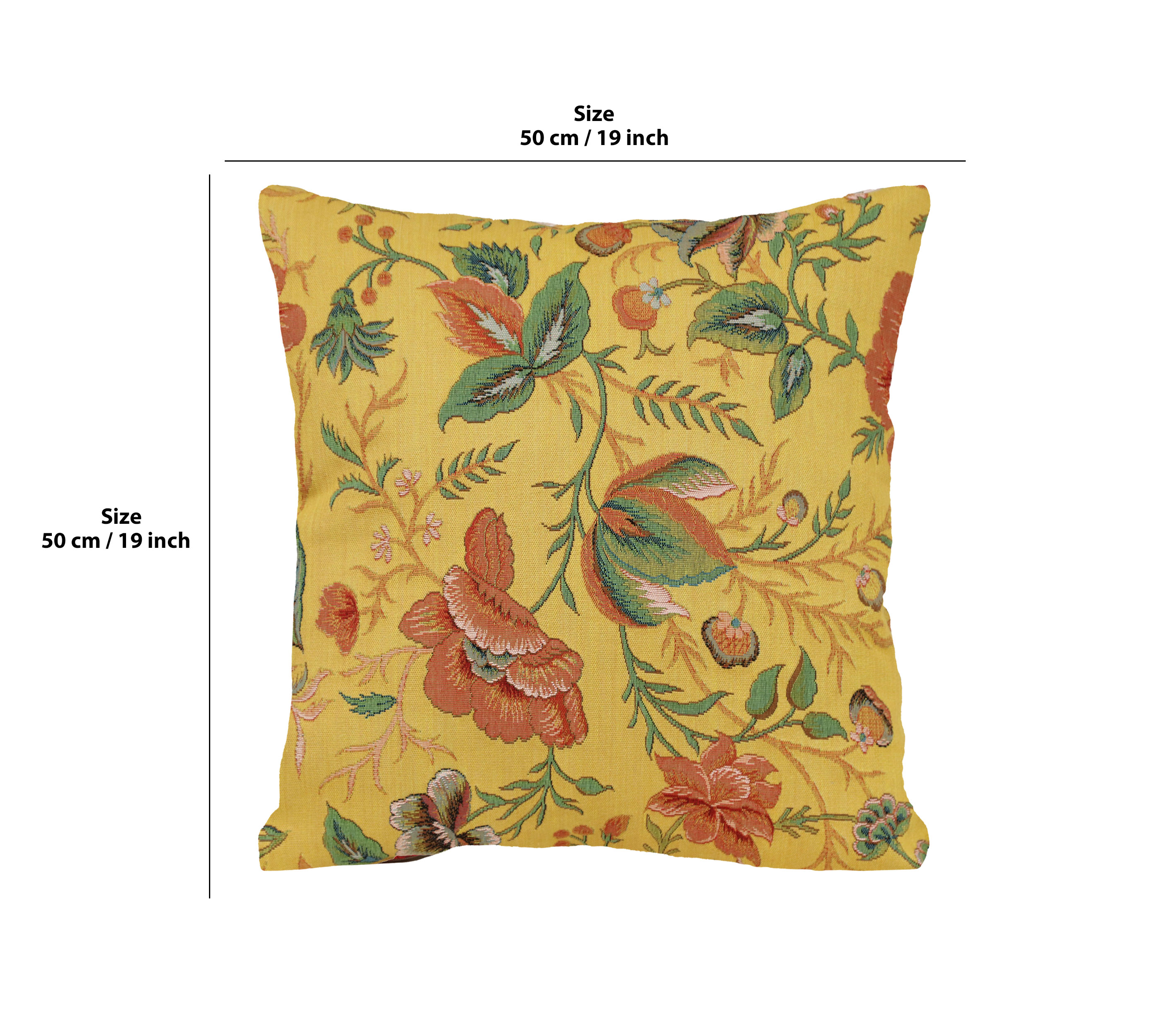 Floral Peony Yellow B Tapestry Pillow Cover 19x19 Inch Cotton Jacquard Woven Cushion Cover